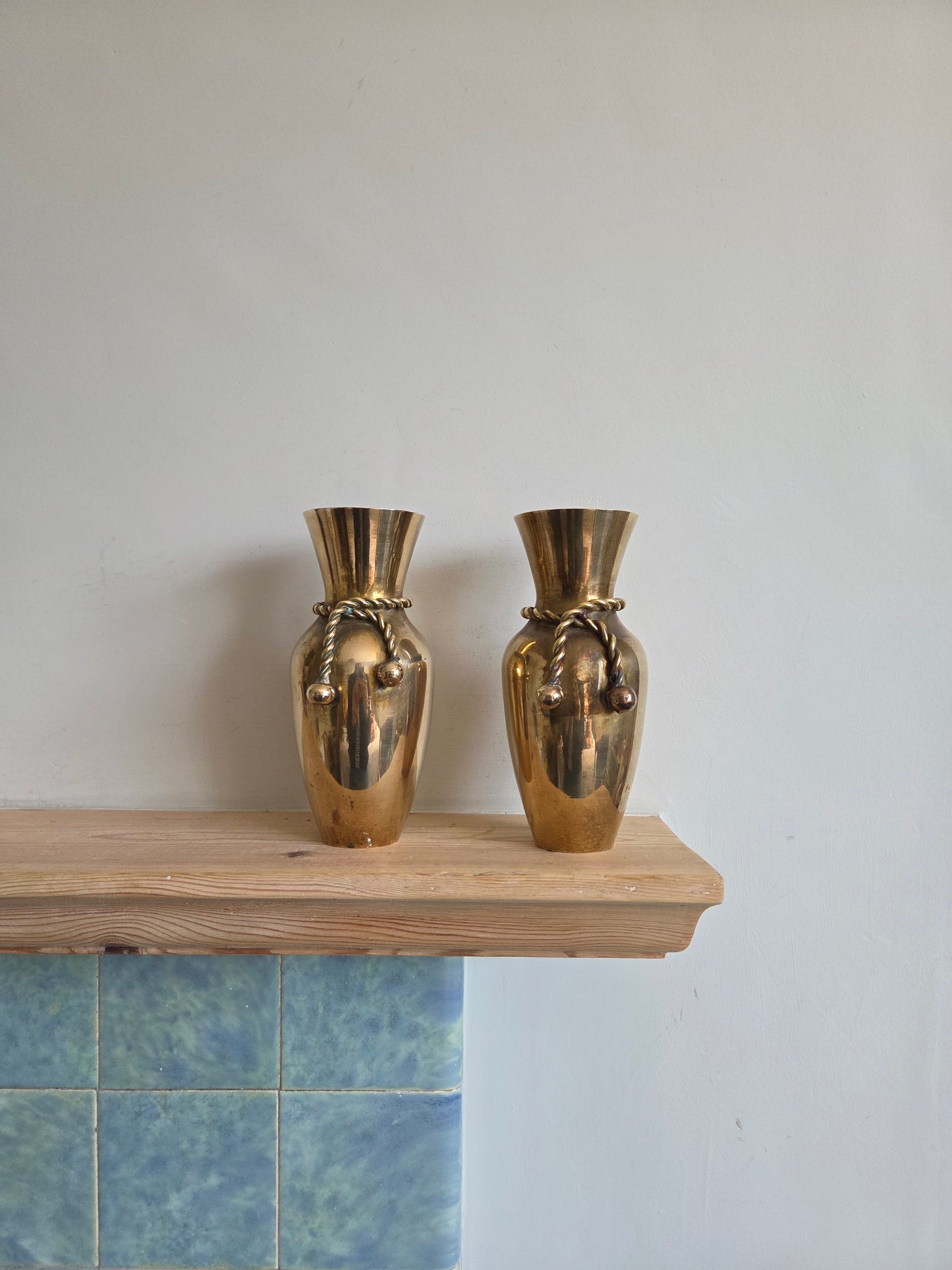 Pair of Brass Vases with Rope Detail