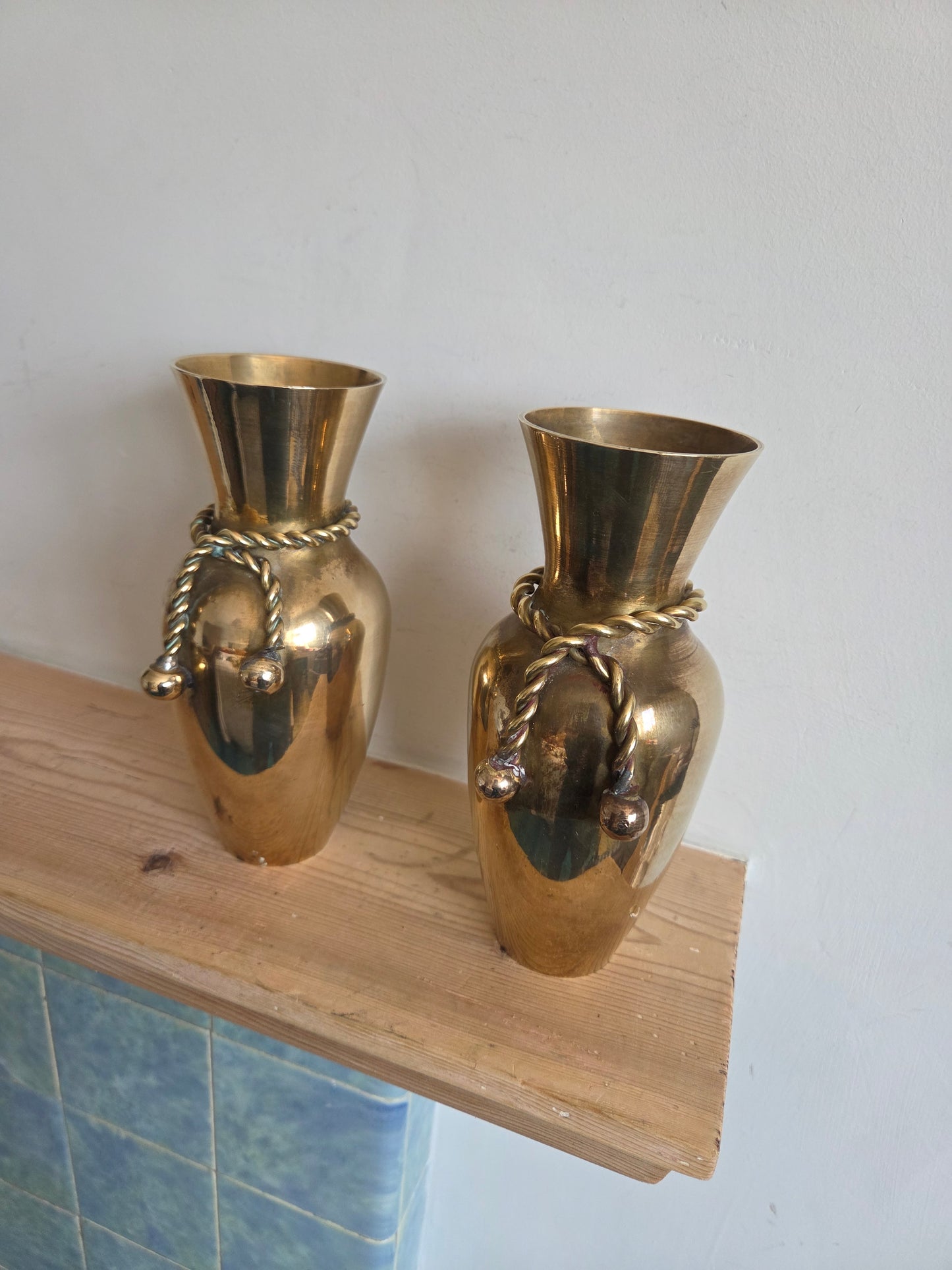 Pair of Brass Vases with Rope Detail
