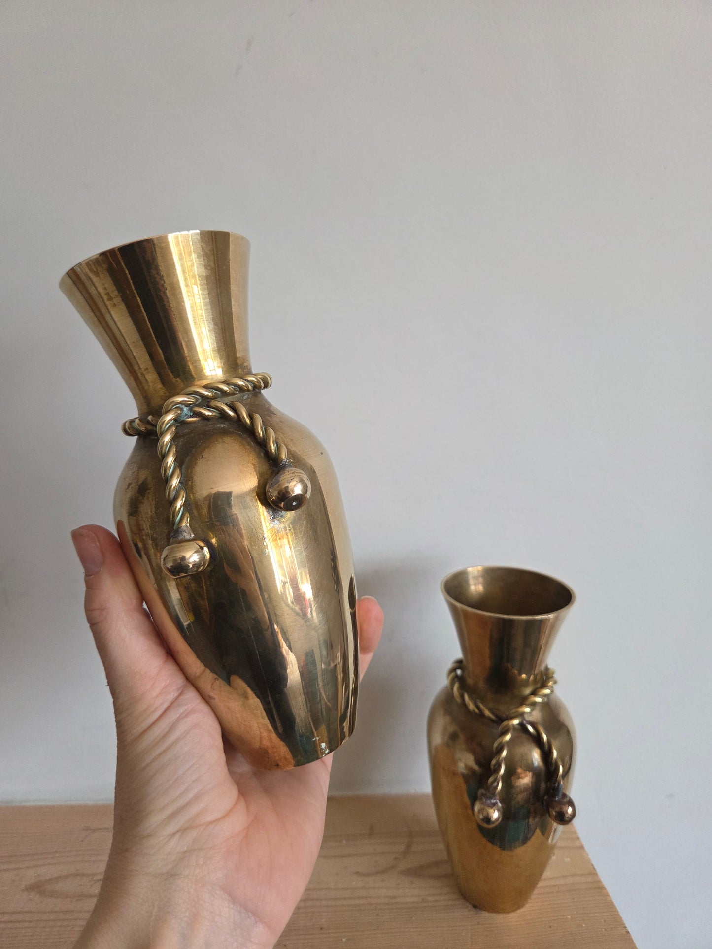 Pair of Brass Vases with Rope Detail