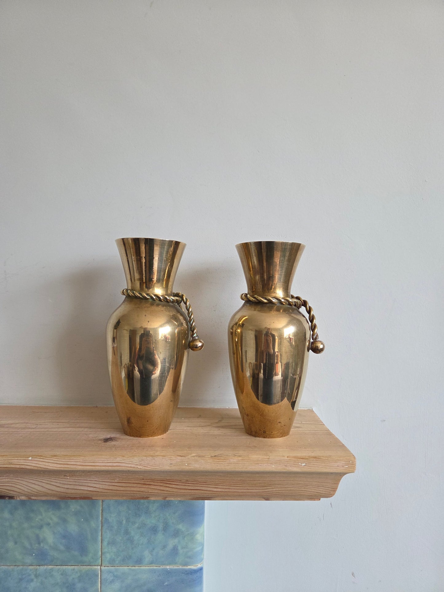 Pair of Brass Vases with Rope Detail