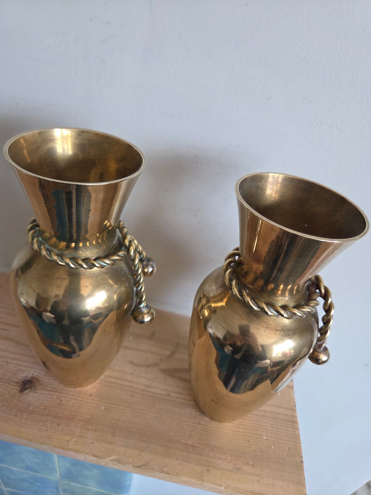 Pair of Brass Vases with Rope Detail