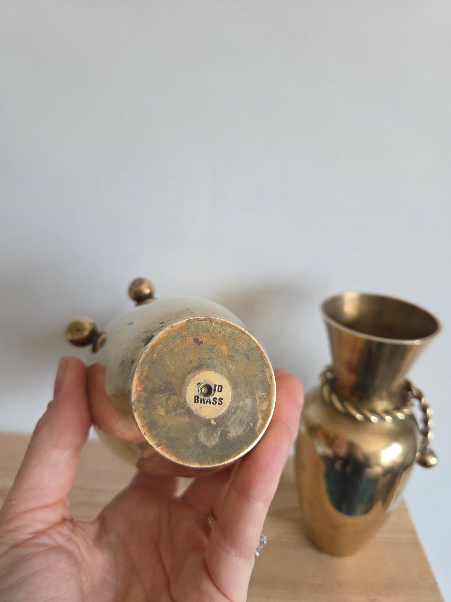 Pair of Brass Vases with Rope Detail