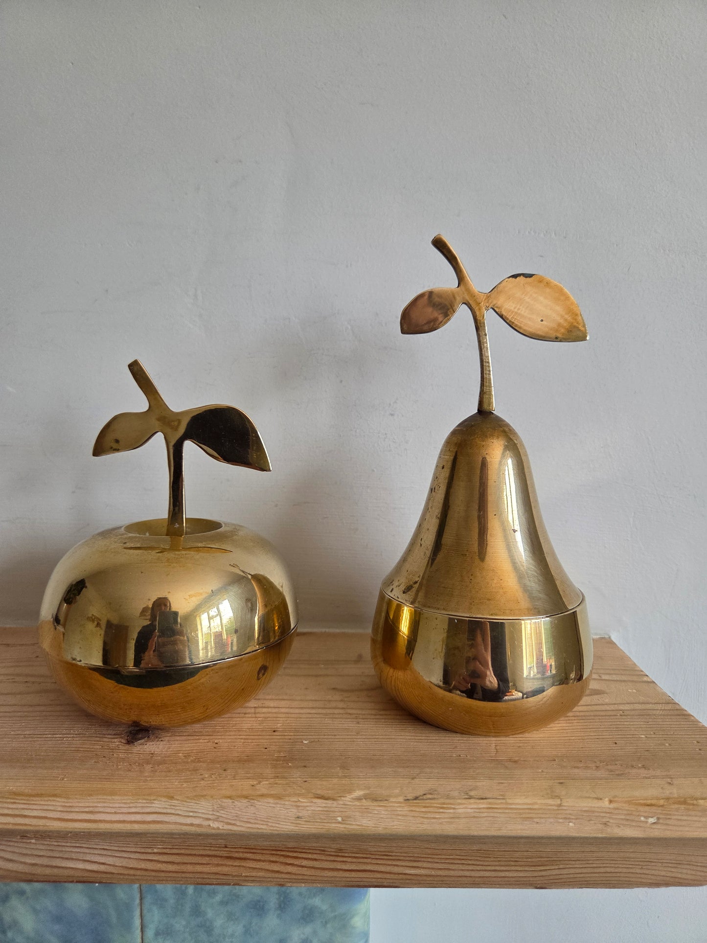 Brass Apple and Pear Trinket Pots