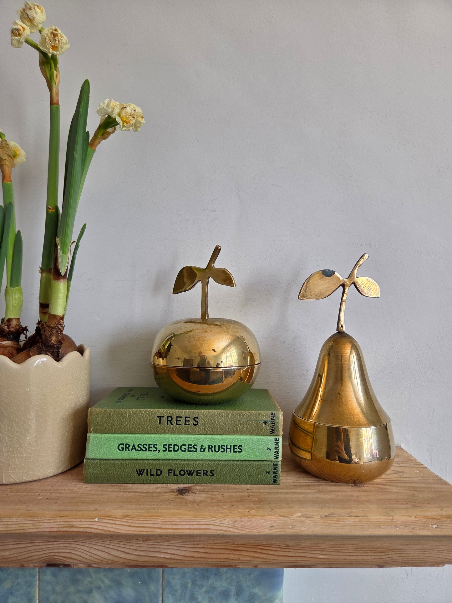 Brass Apple and Pear Trinket Pots