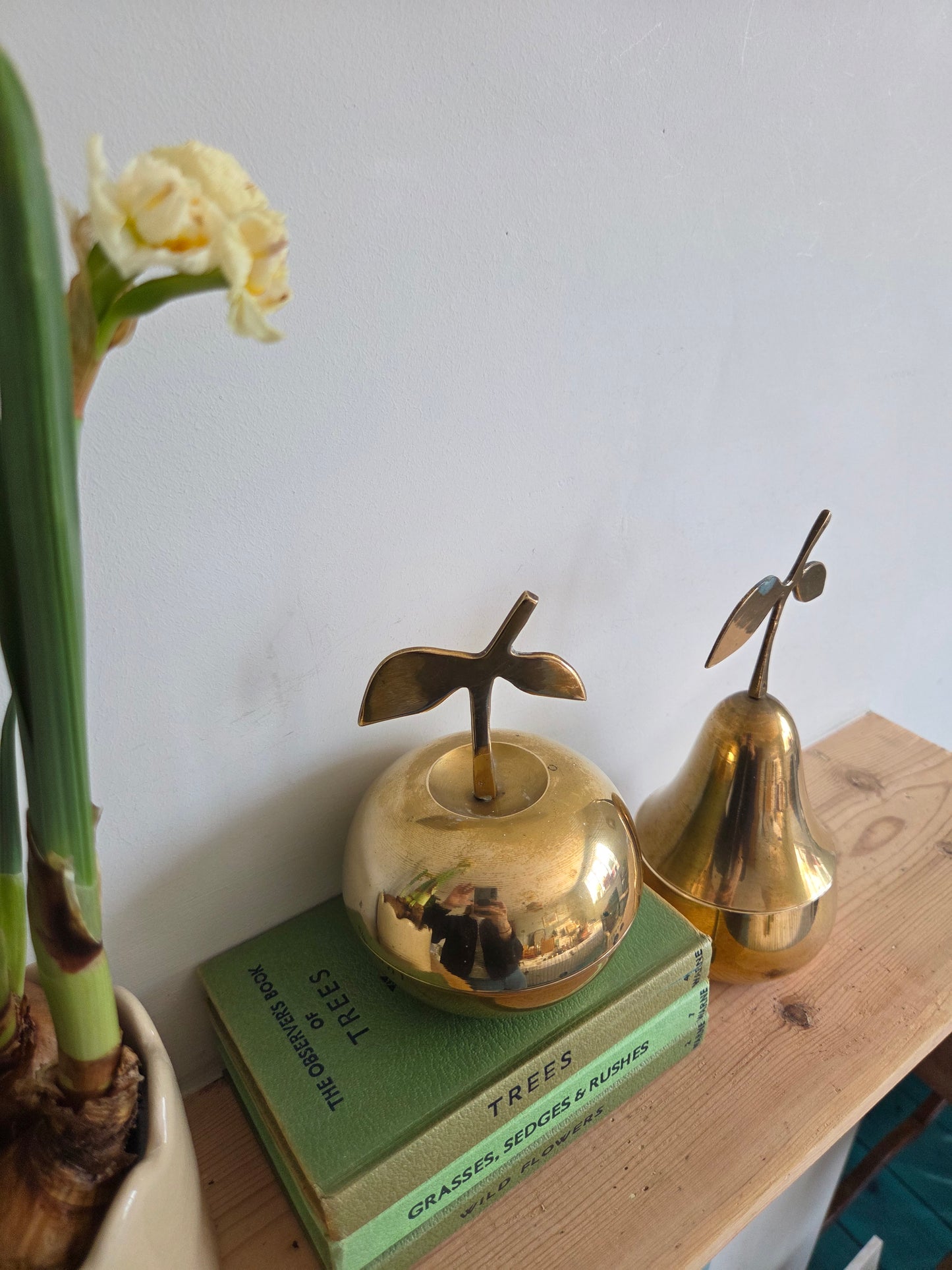 Brass Apple and Pear Trinket Pots