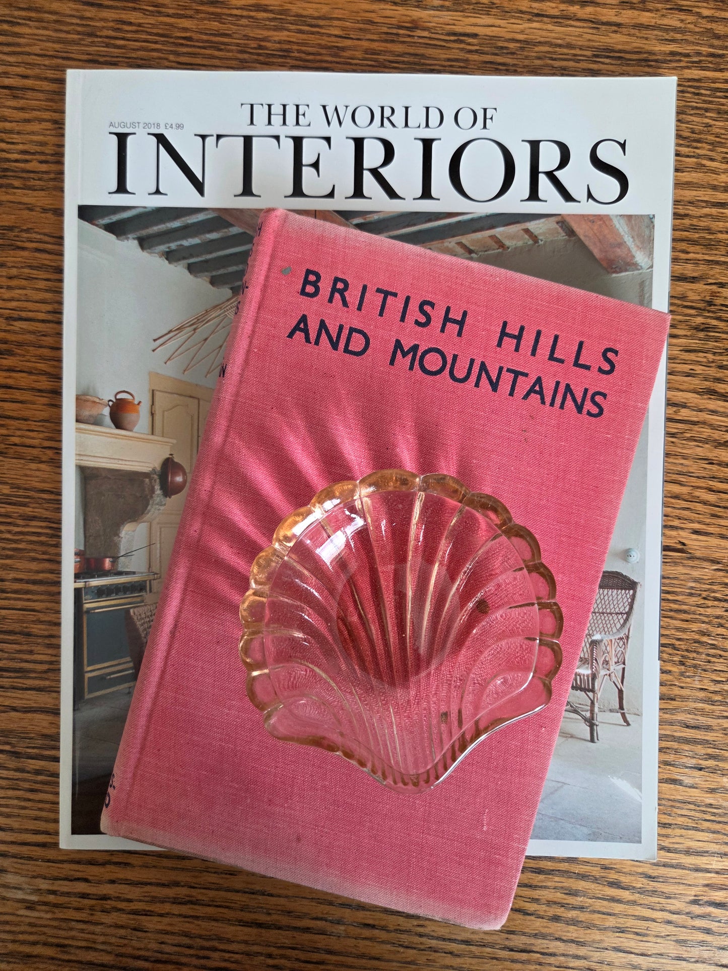 Vintage Glass Shell Trinket Bowls - Pink and Green