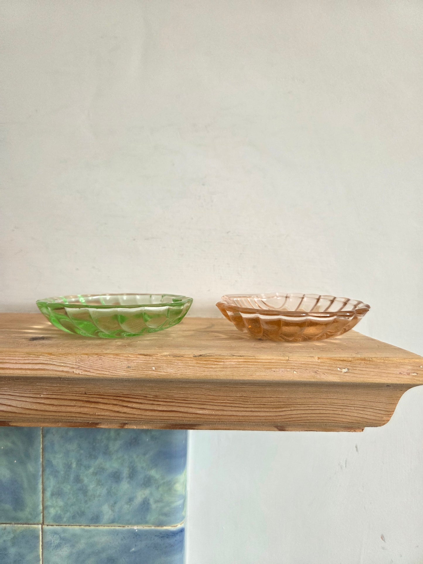 Vintage Glass Shell Trinket Bowls - Pink and Green