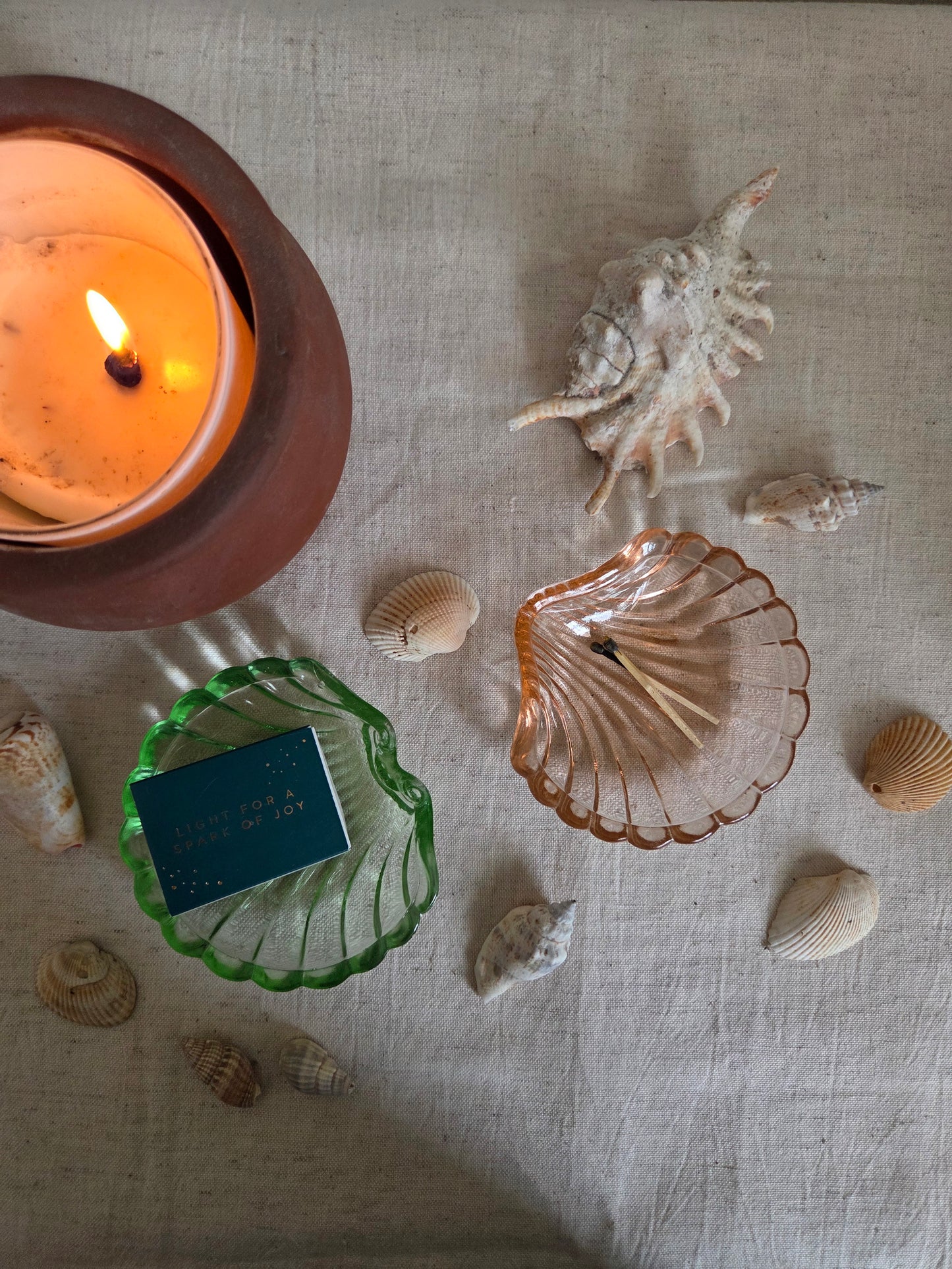 Vintage Glass Shell Trinket Bowls - Pink and Green
