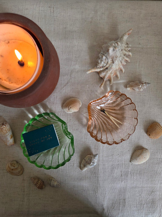 Vintage Glass Shell Trinket Bowls - Pink and Green
