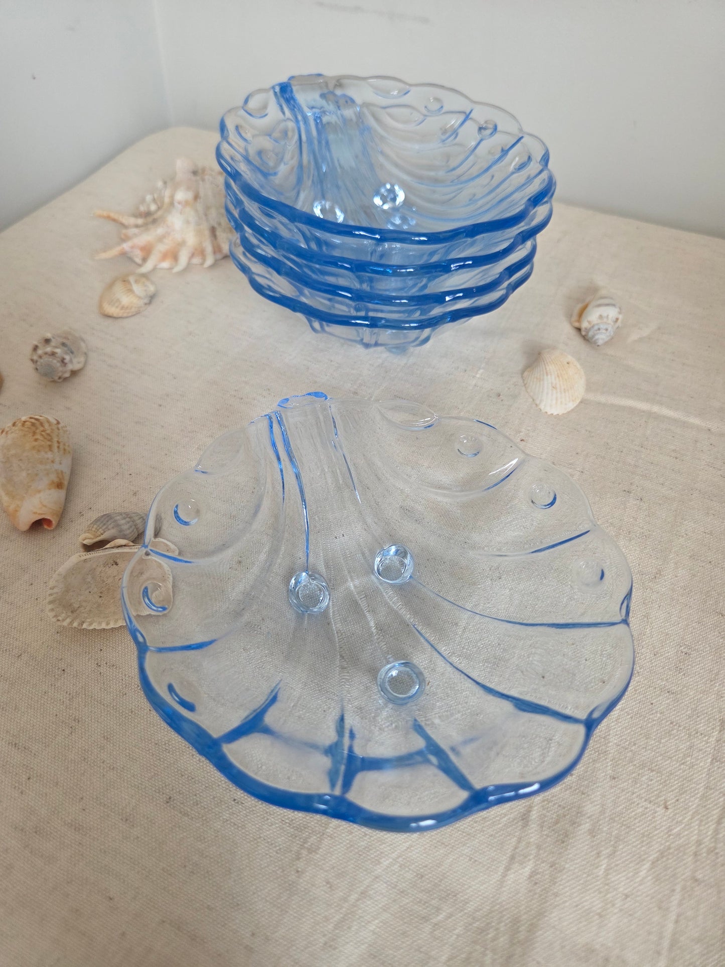 Set of Blue Glass Shell Dishes