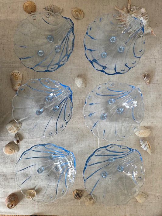 Set of Blue Glass Shell Dishes