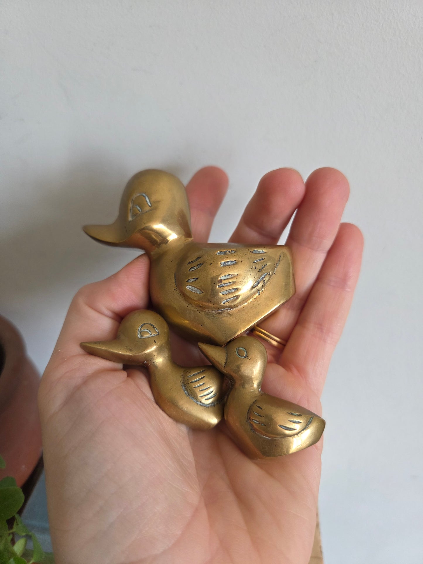 Three Vintage Brass Ducks