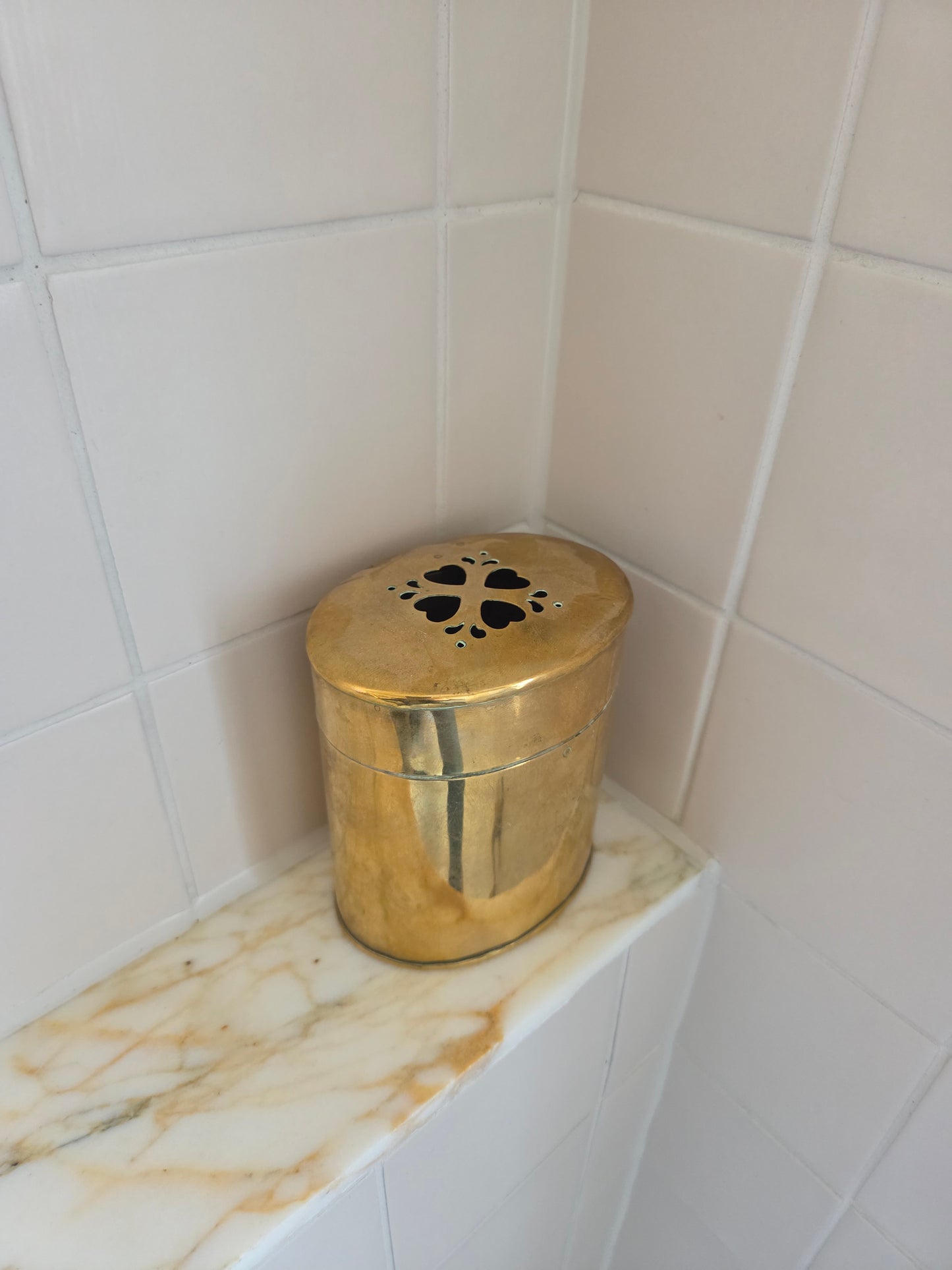 Oval Brass Pot with Heart Cutouts