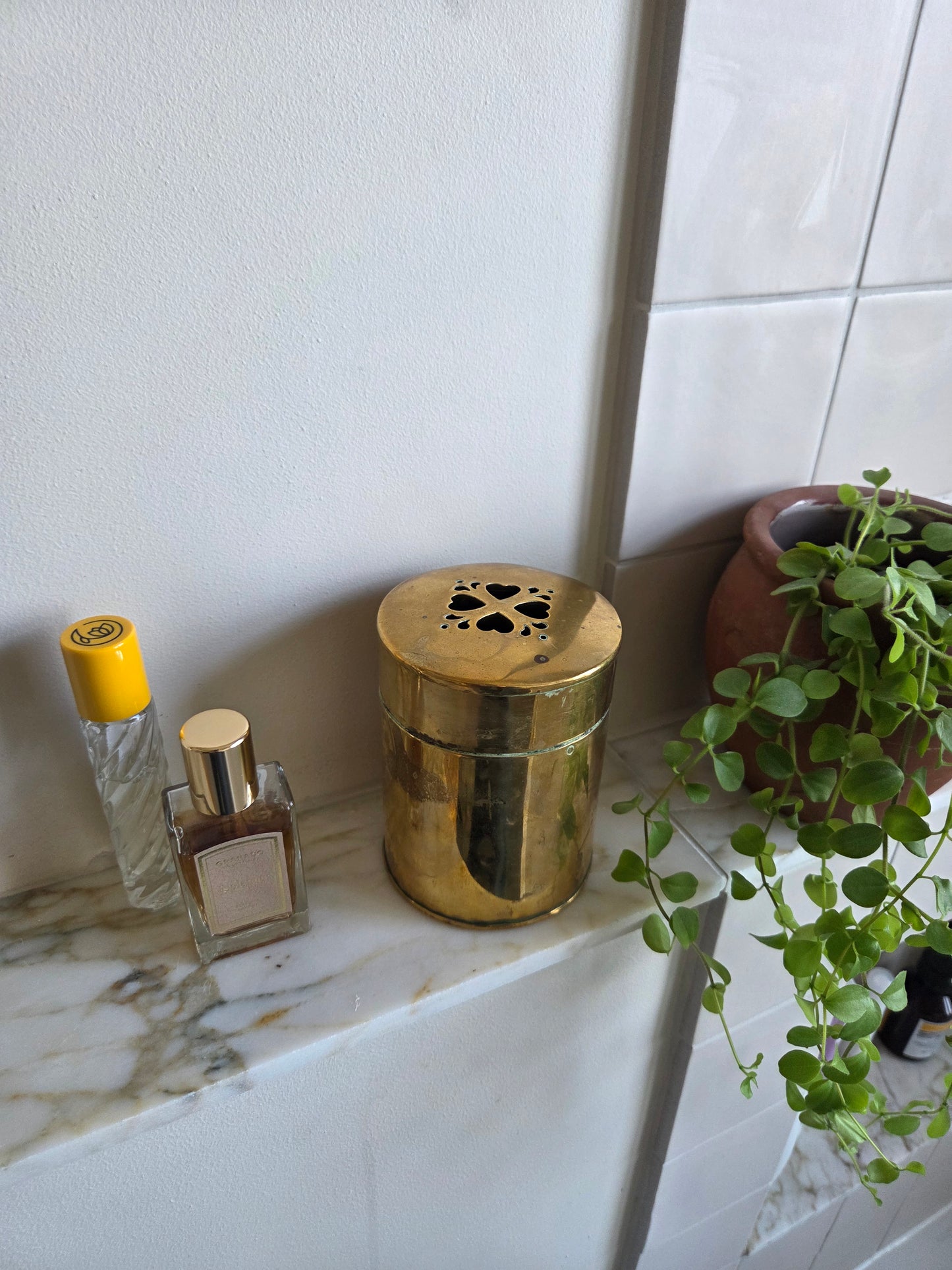 Round Brass Pot with Heart Cutouts