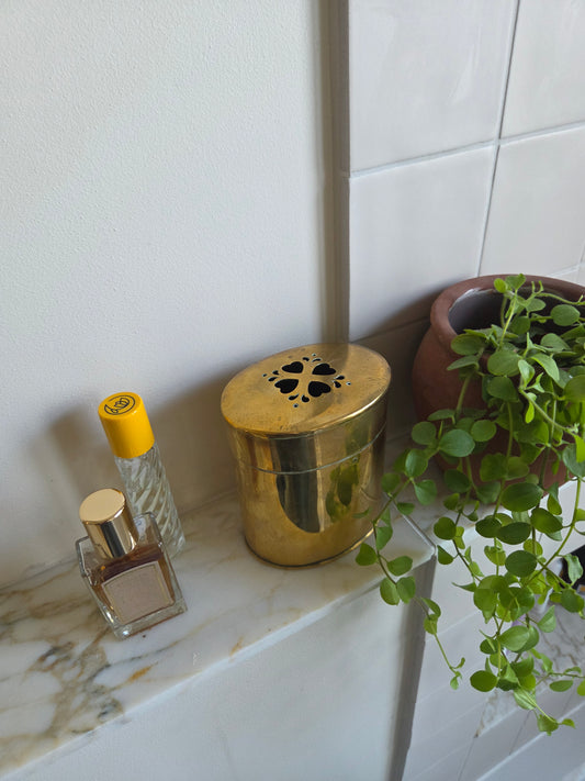Oval Brass Pot with Heart Cutouts