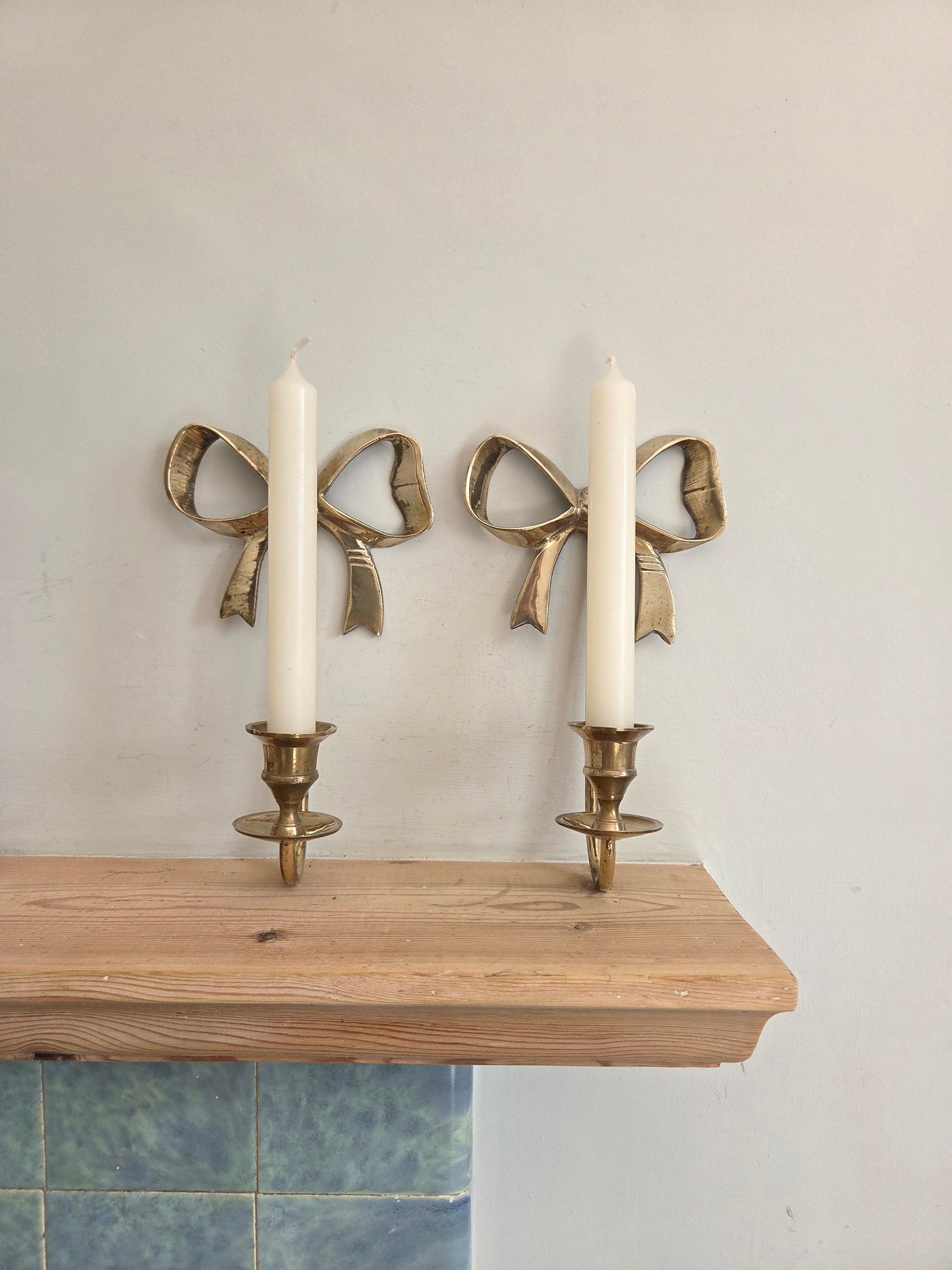 Vintage Brass Bow Candle Sconces