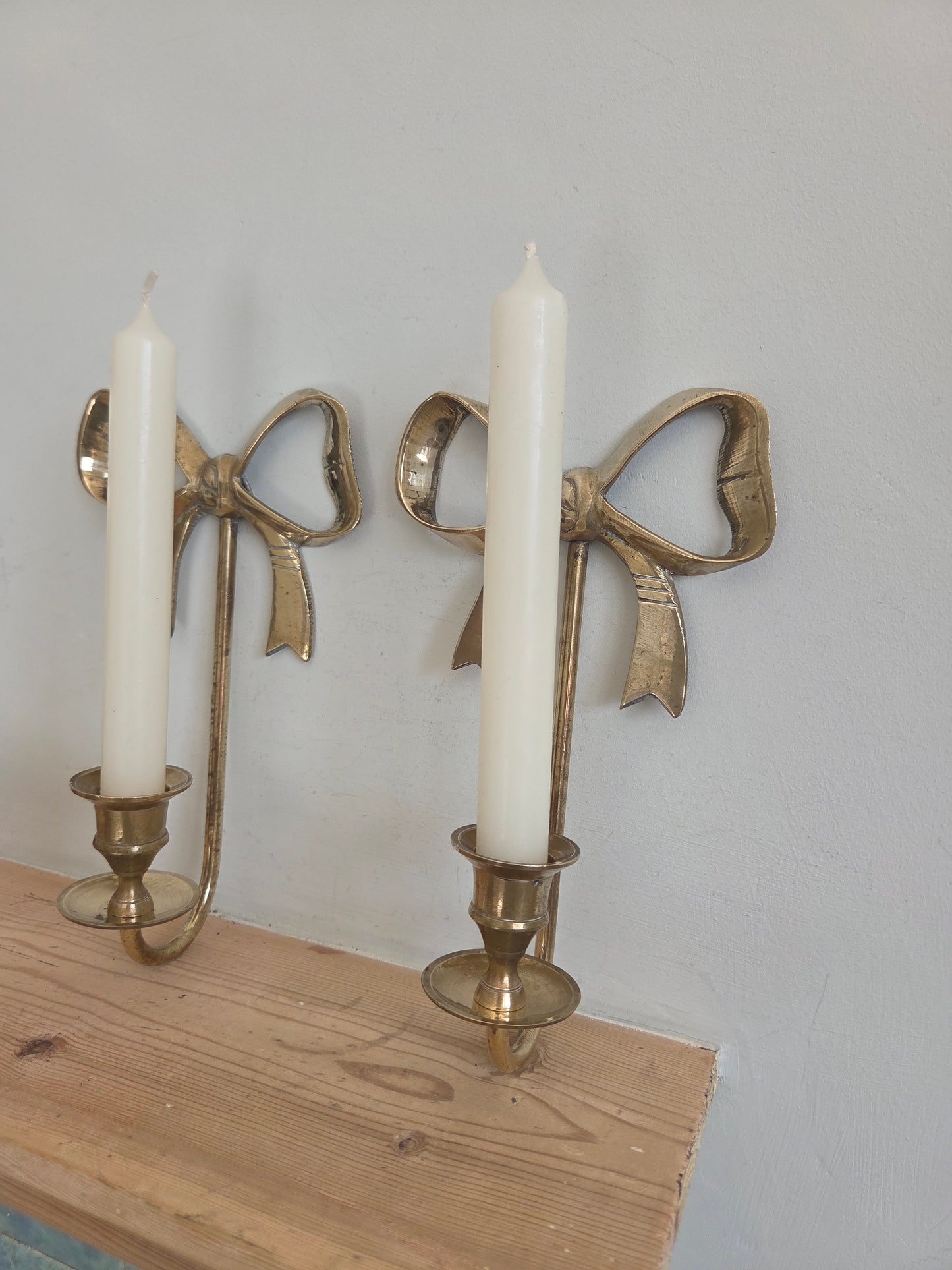 Vintage Brass Bow Candle Sconces