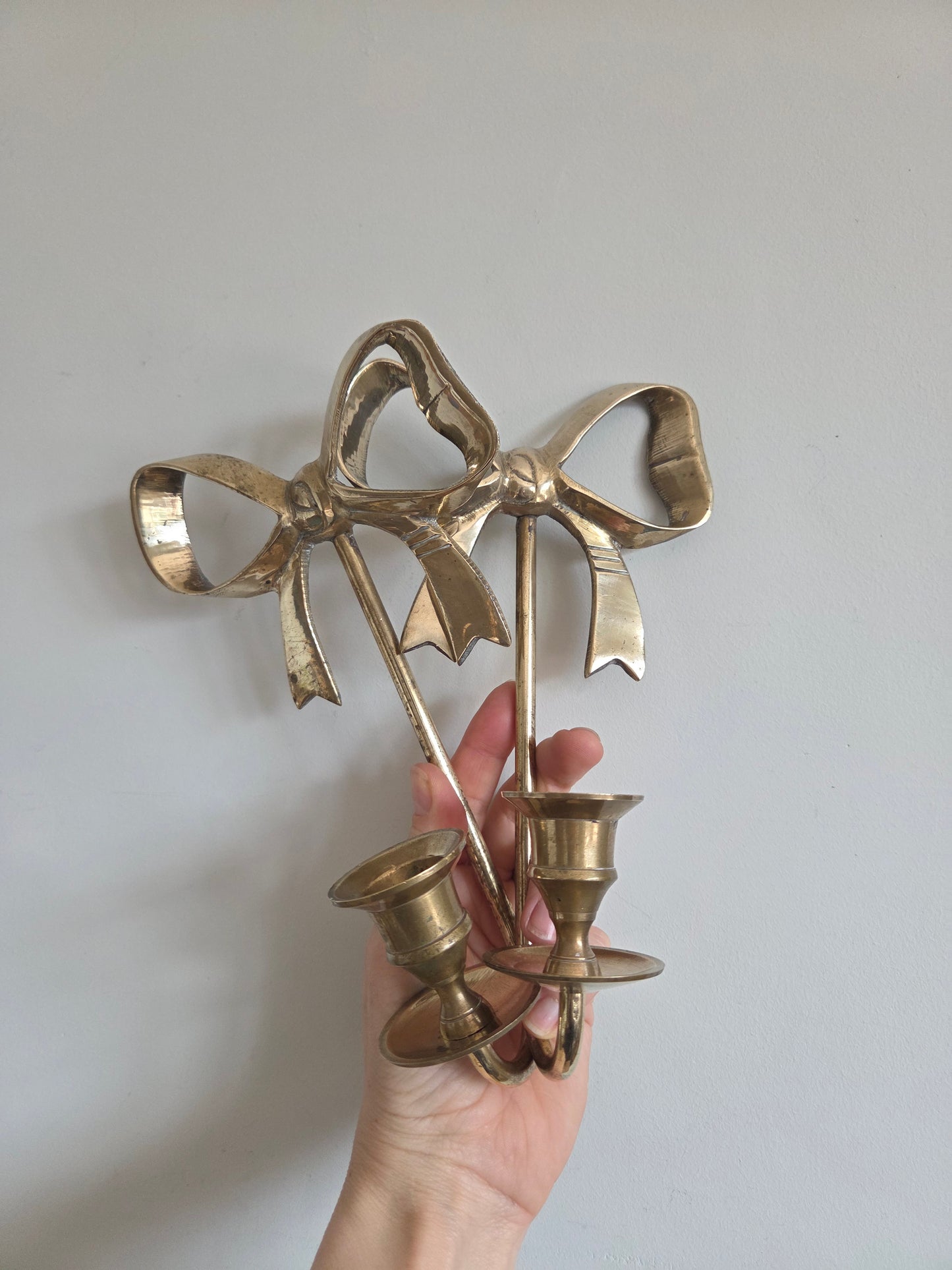 Vintage Brass Bow Candle Sconces