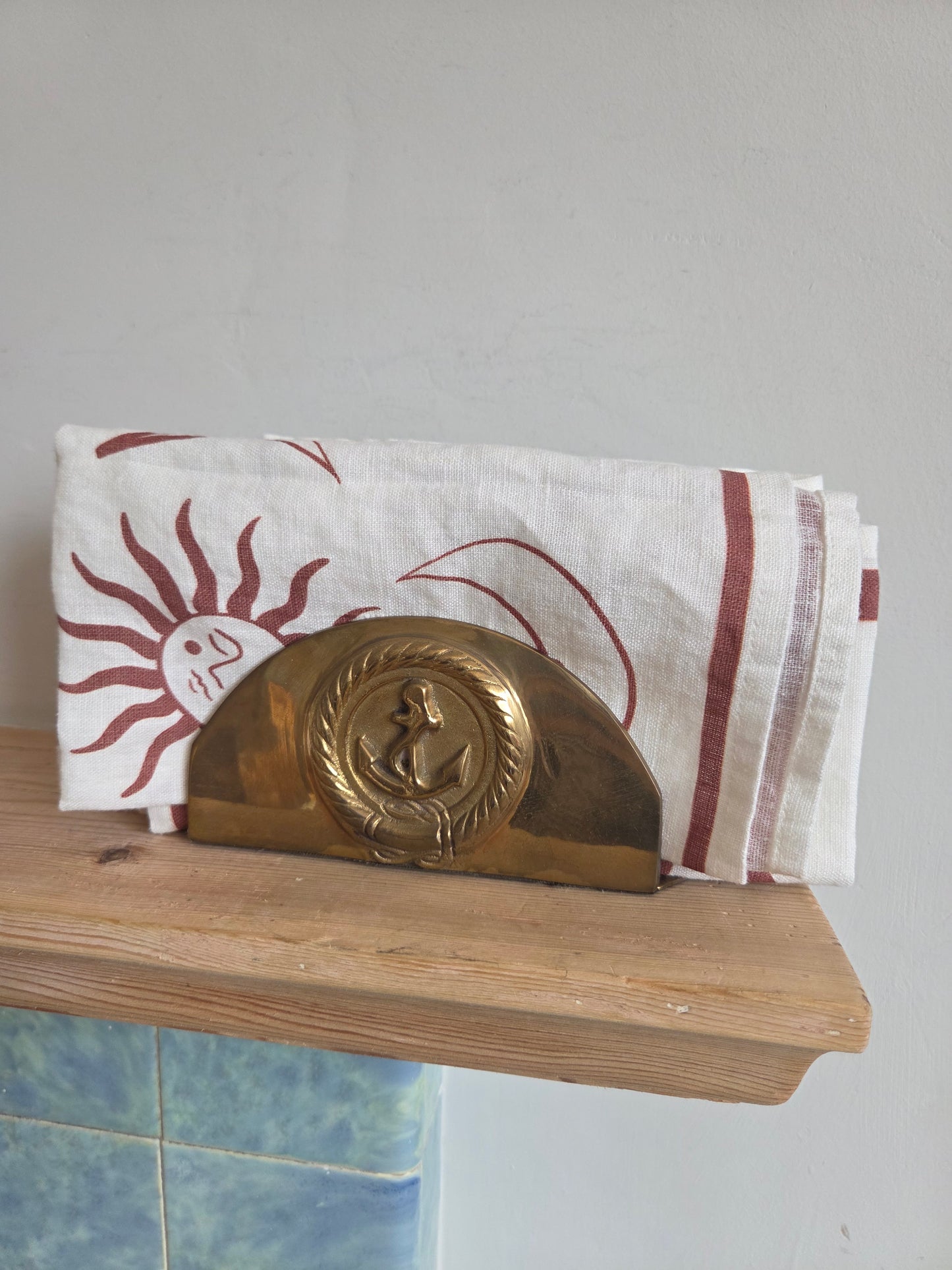 Solid Brass Letter or Napkin Rack with Anchor Design