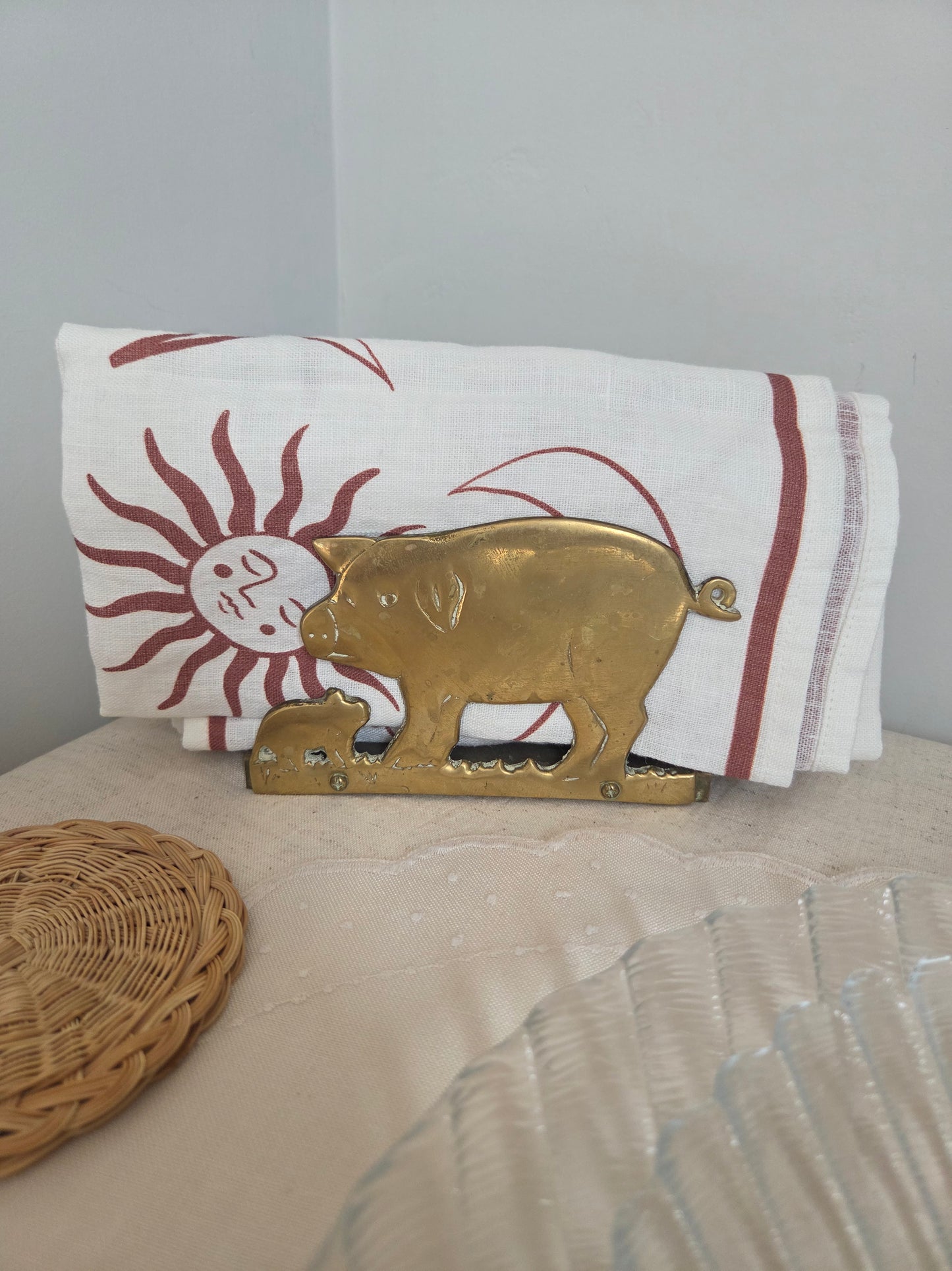 Vintage Brass Pig Letter or Napkin Rack