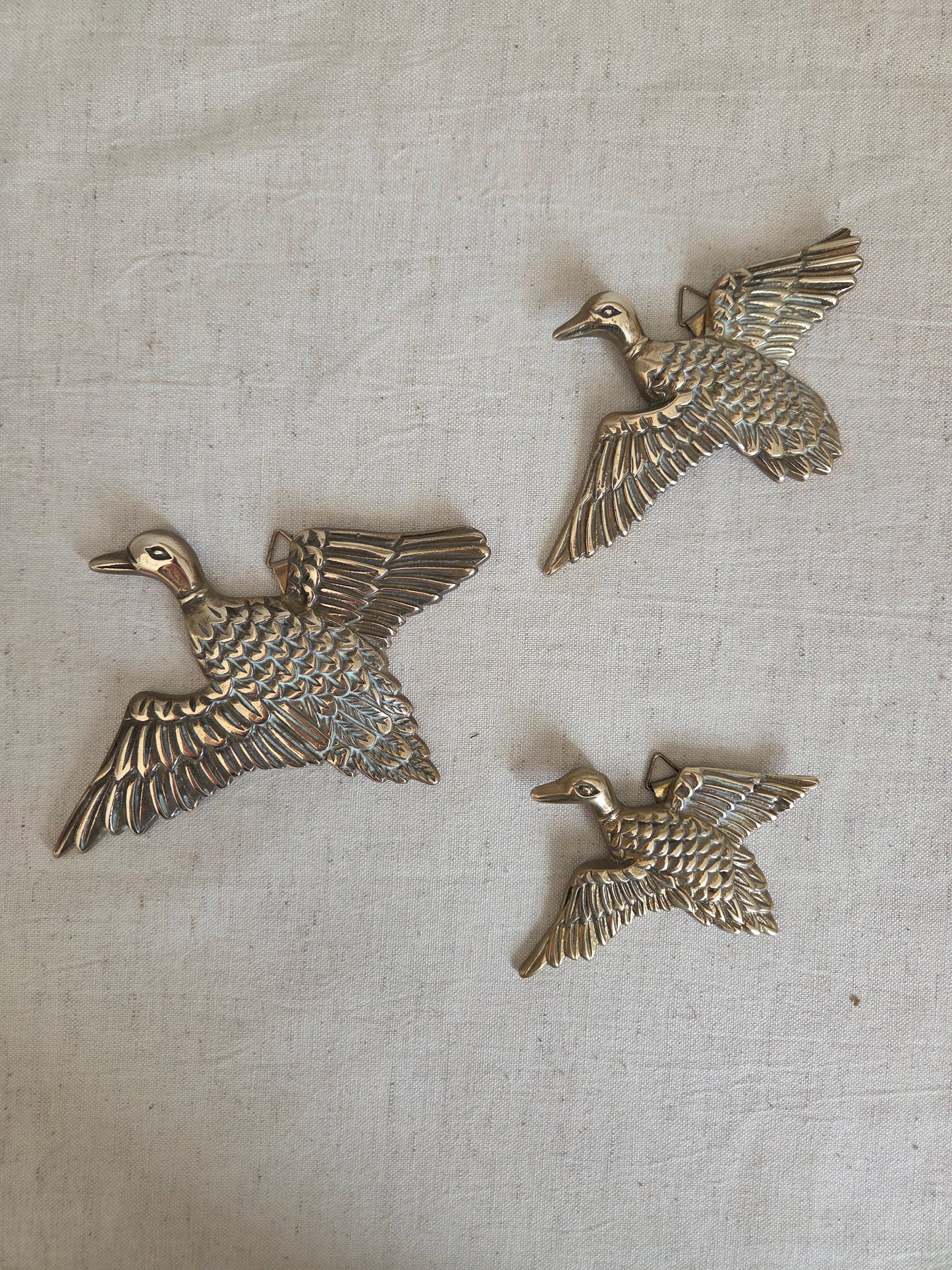 Set of Three Flying Brass Ducks Wall Hanging