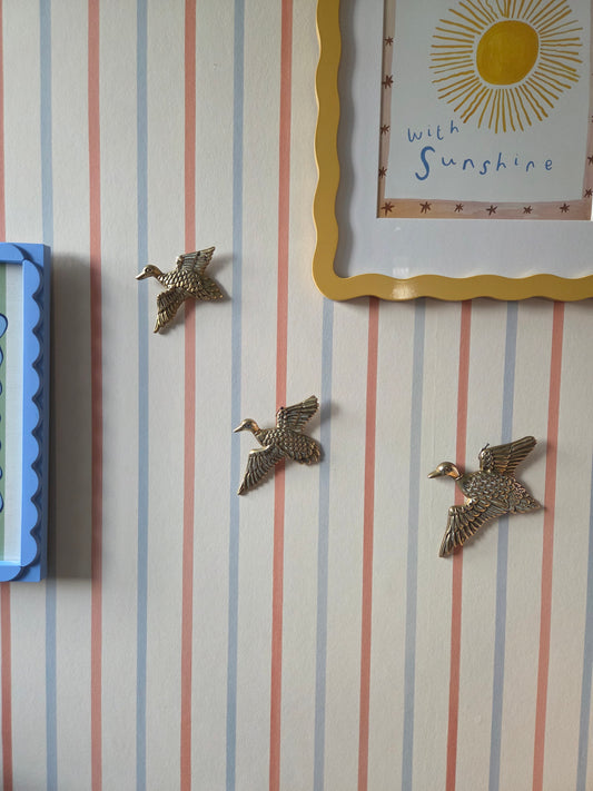 Set of Three Flying Brass Ducks Wall Hanging