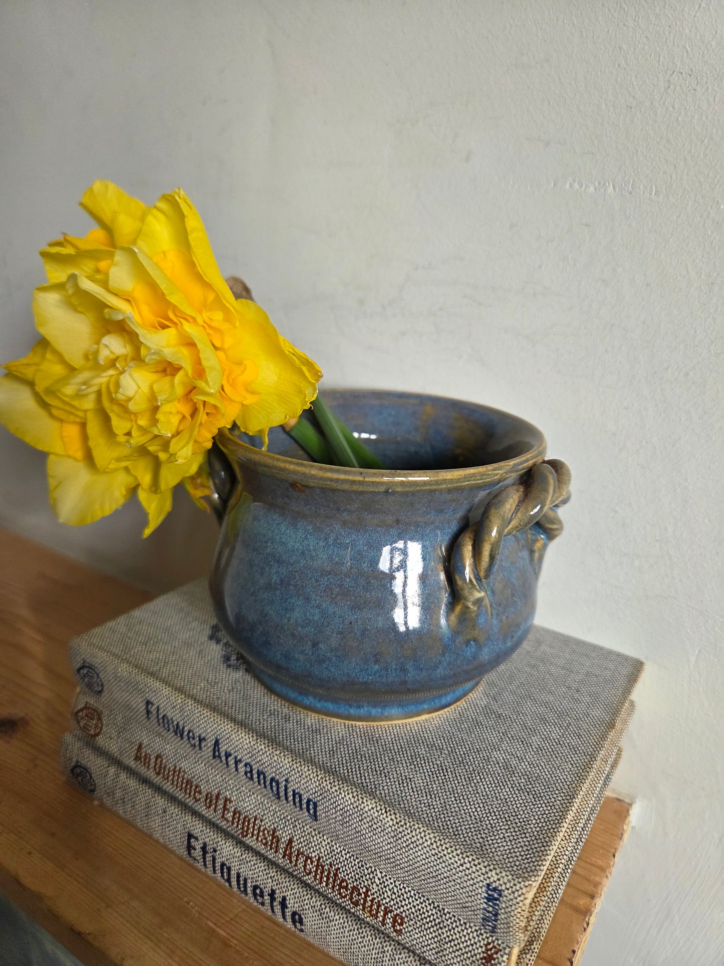 Small Blue Twist Handle Pot