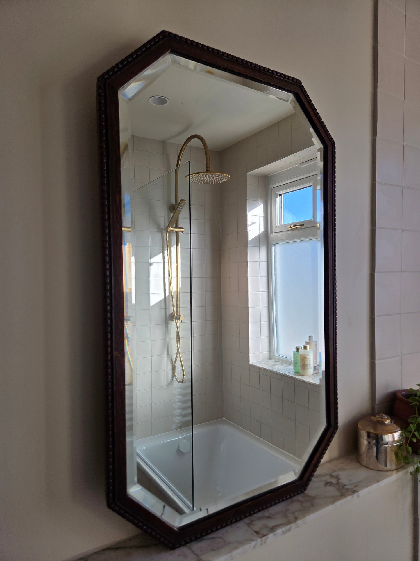 Vintage Oak Hexagonal Bobbin Mirror