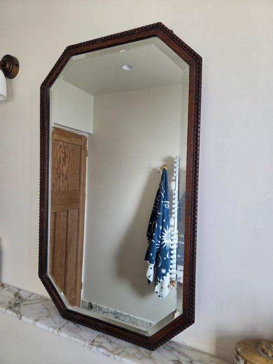 Vintage Oak Hexagonal Bobbin Mirror