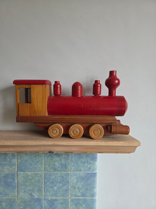 Large Vintage Wooden Train with Cart