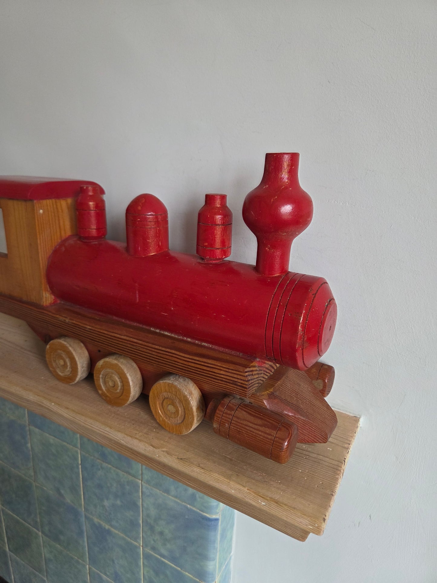 Large Vintage Wooden Train with Cart