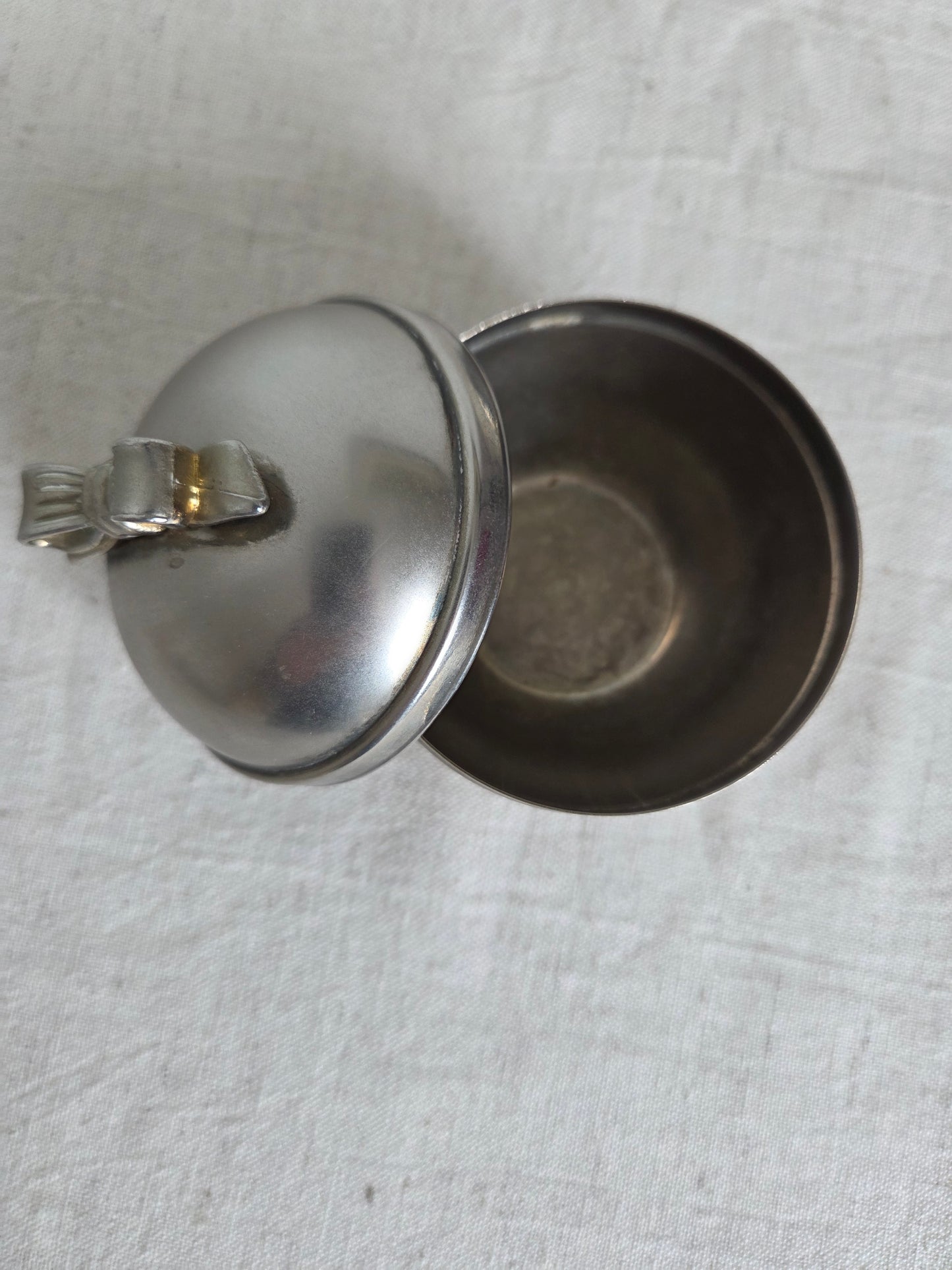 Silver Coloured Jar with Bow Detail