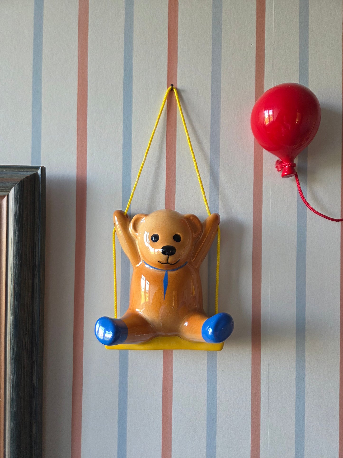 Vintage Ceramic Wall Bear on a Swing