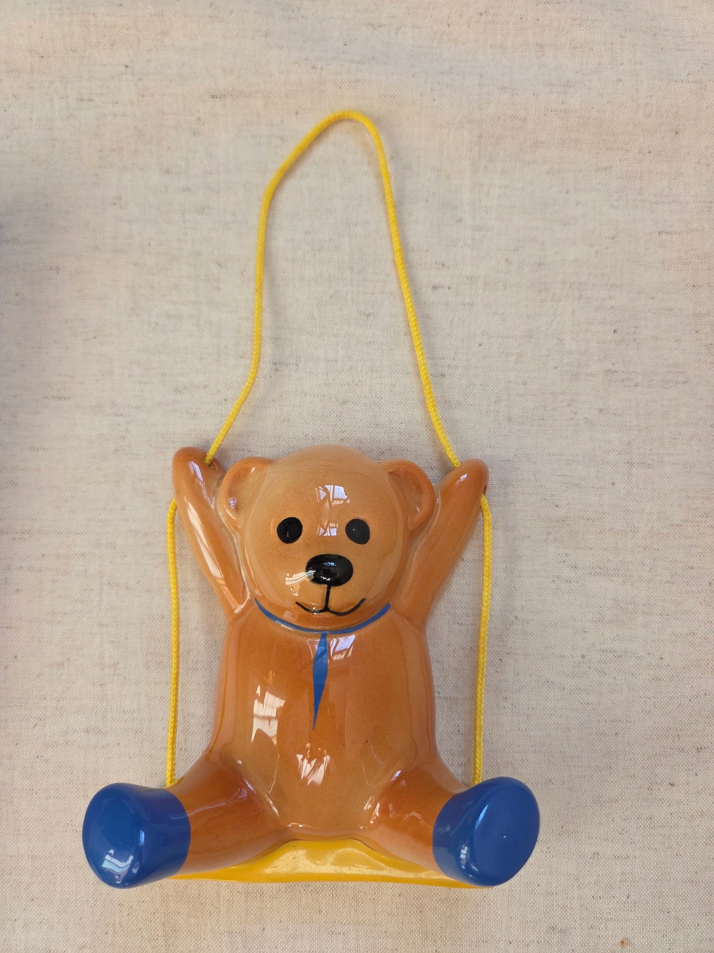 Vintage Ceramic Wall Bear on a Swing