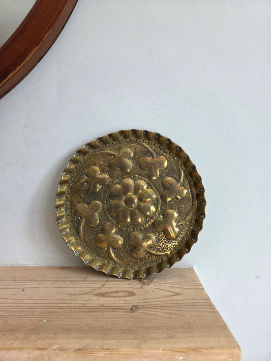 Vintage Brass Tray - Central Flower with Clovers