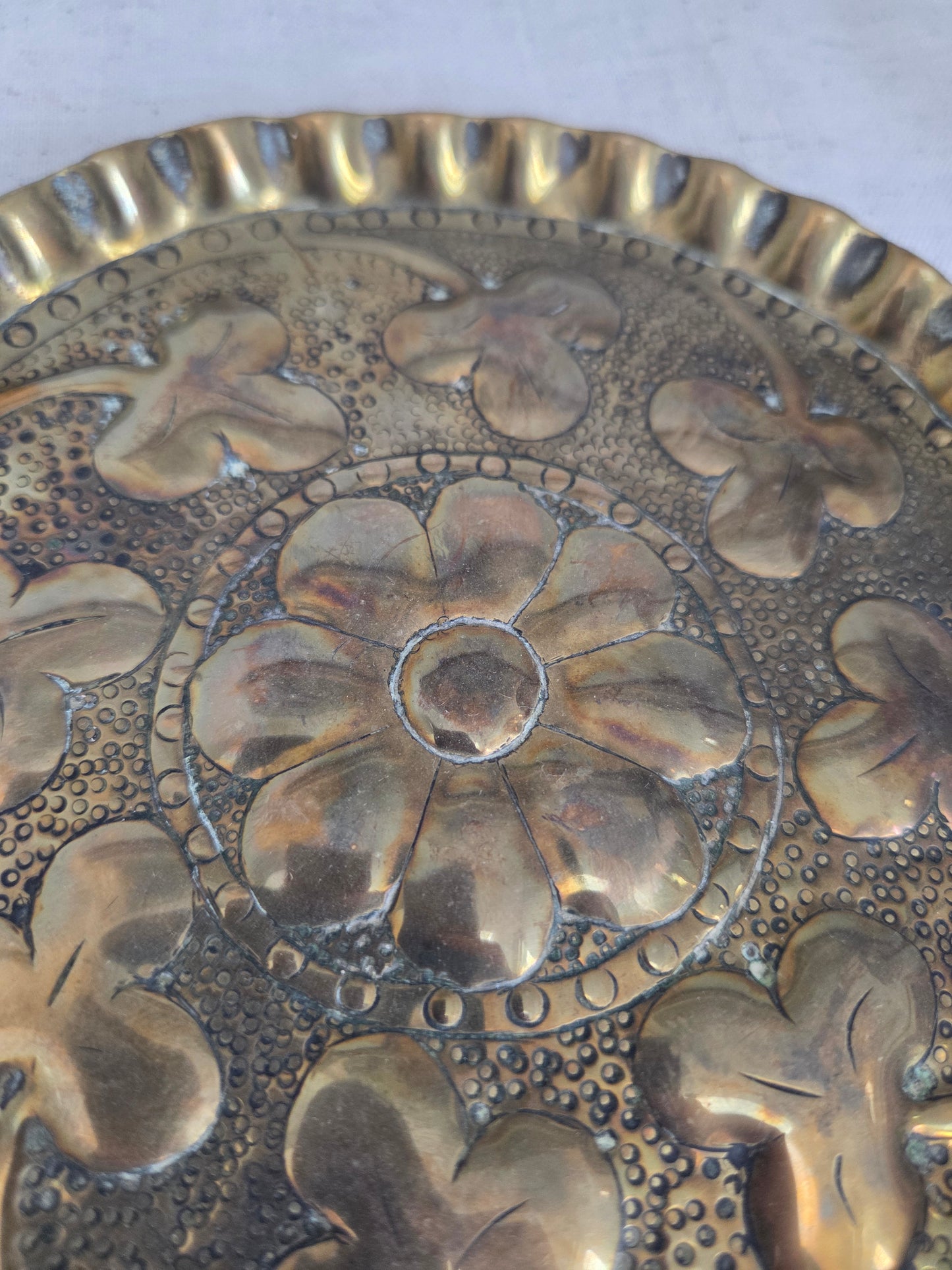 Vintage Brass Tray - Central Flower with Clovers