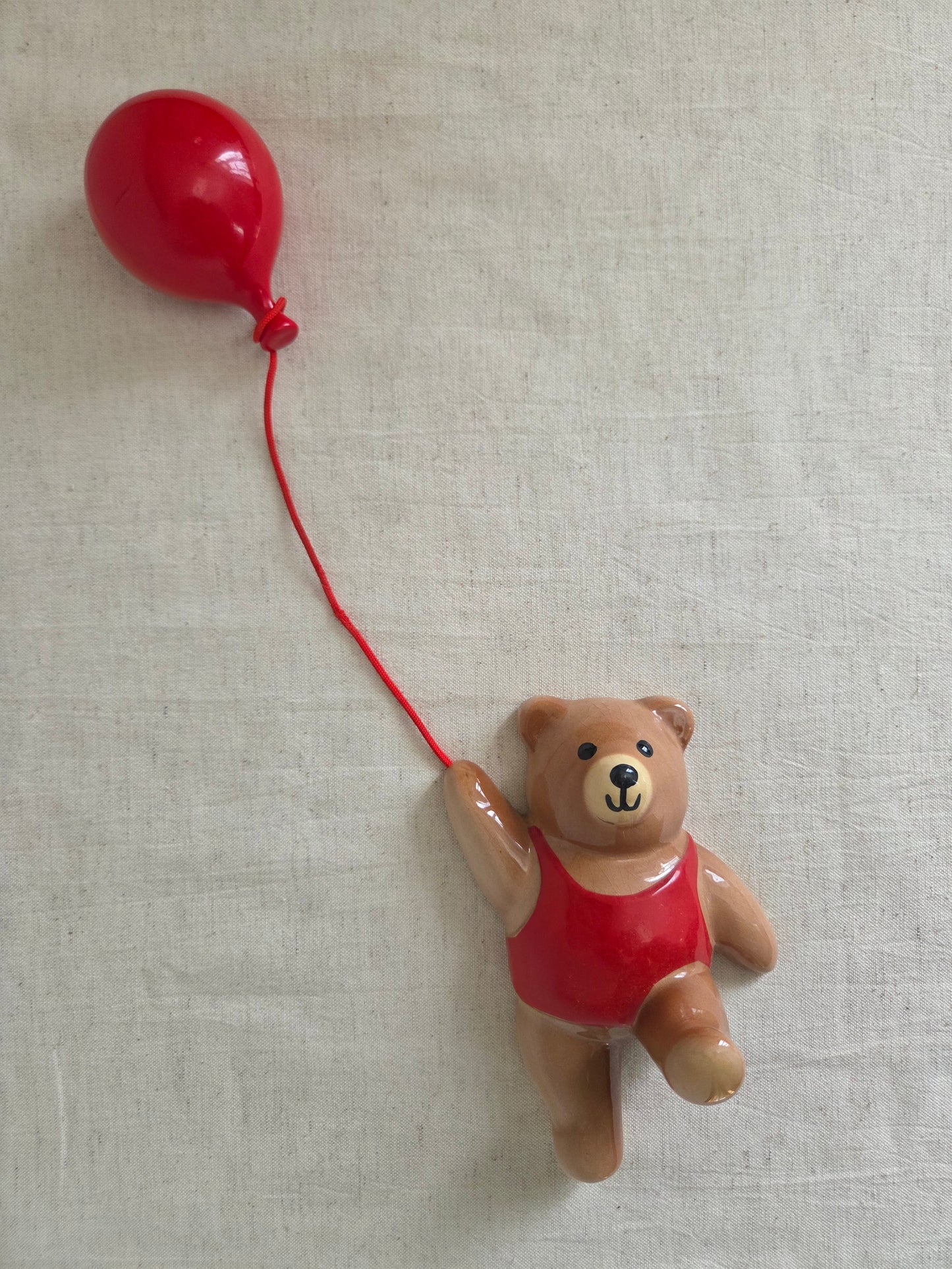 Vintage Wall Hanging Bear with Red Balloon