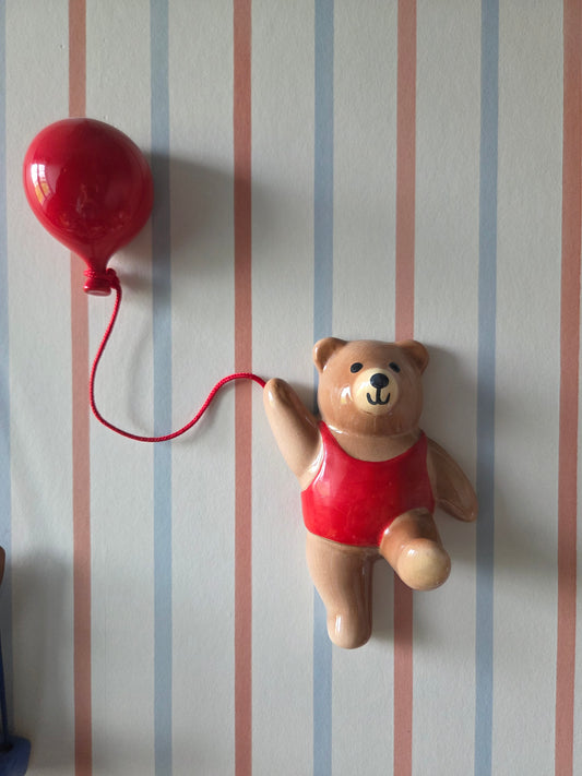 Vintage Wall Hanging Bear with Red Balloon