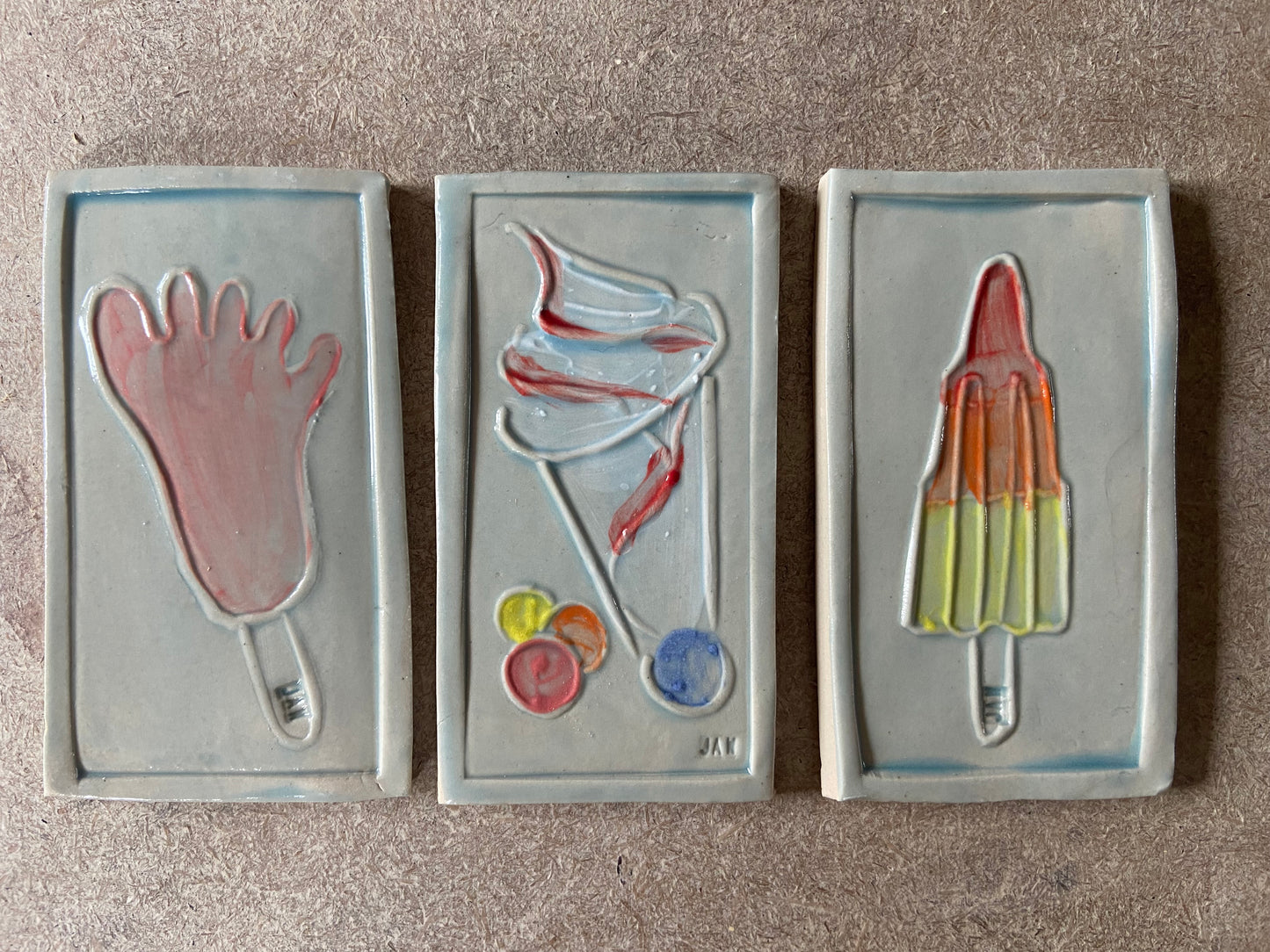 Set of 3 Iconic Ice Tiles (Foot) by Jaw Ceramics