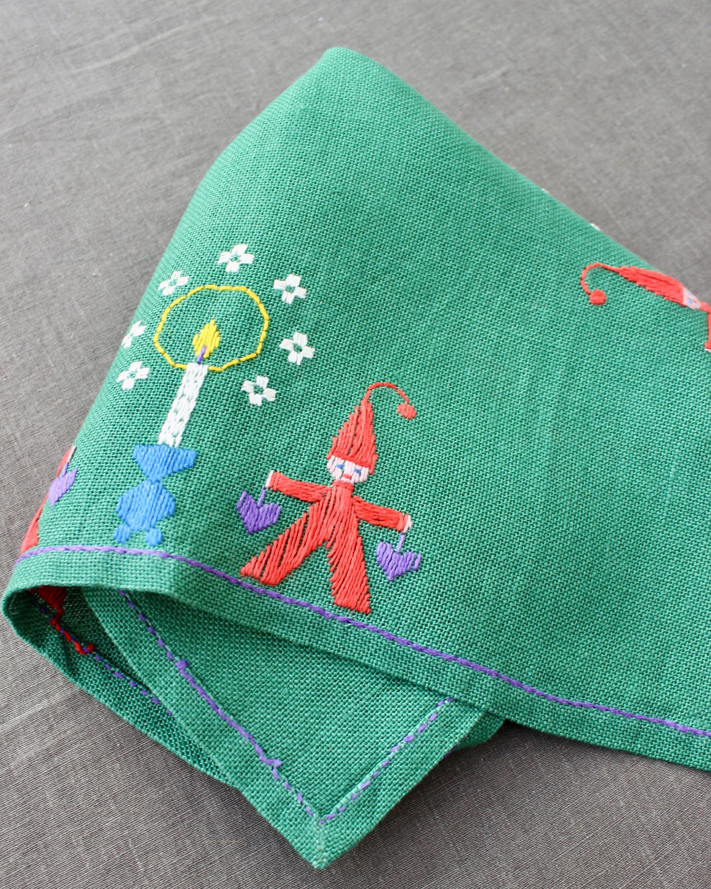 Vintage Swedish Christmas Napkin - Green