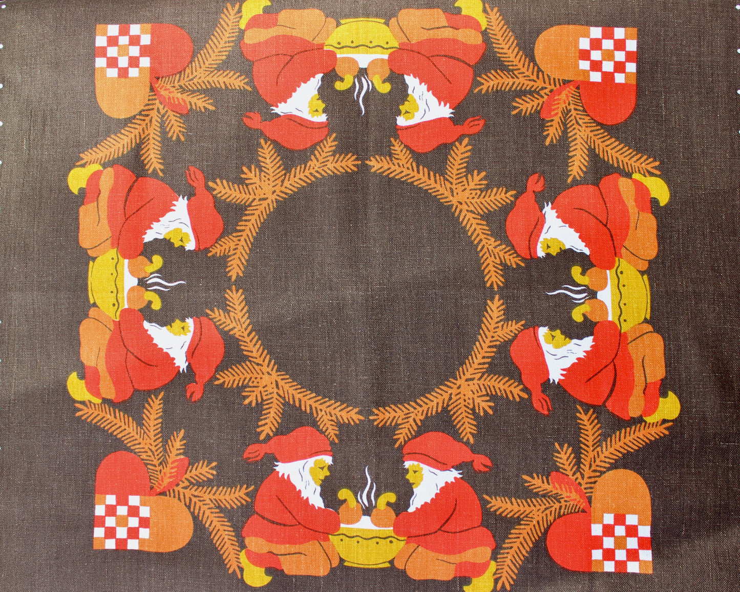 Vintage Swedish Christmas Tablecloth - Brown