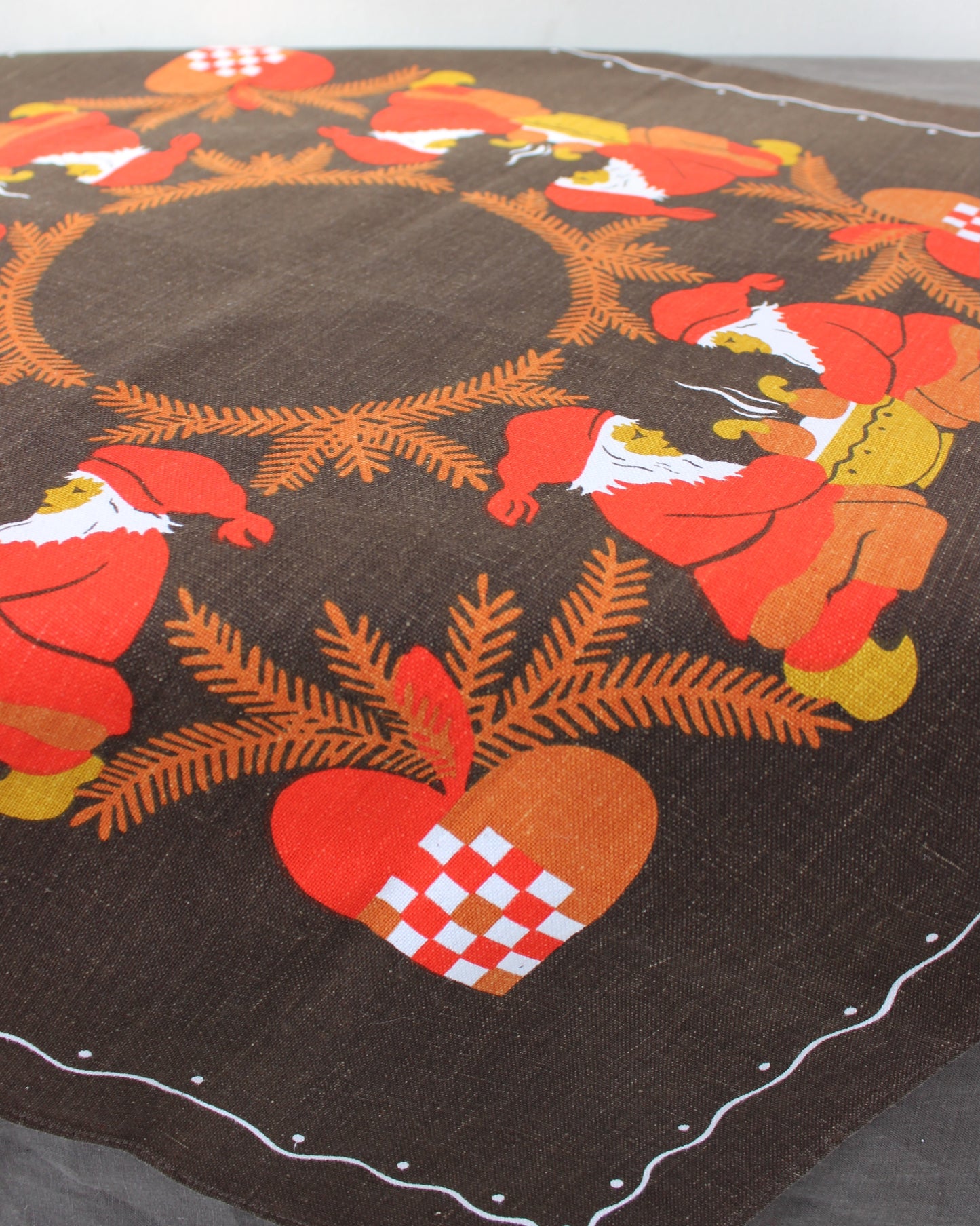 Vintage Swedish Christmas Tablecloth - Brown