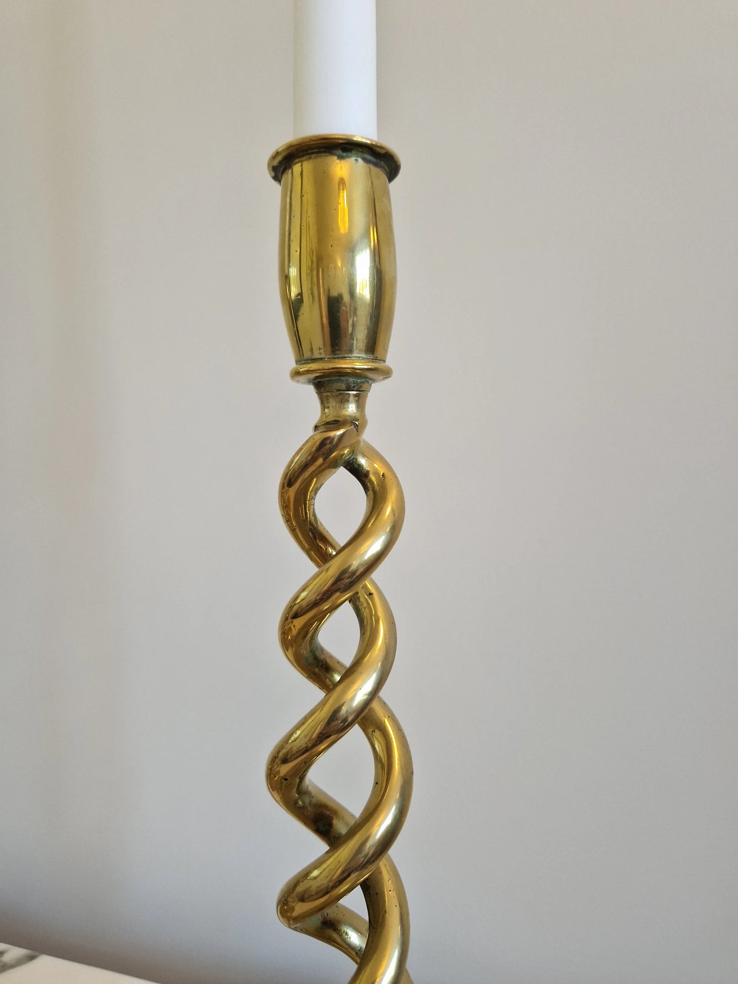 Edwardian Brass Barleytwist Candlesticks