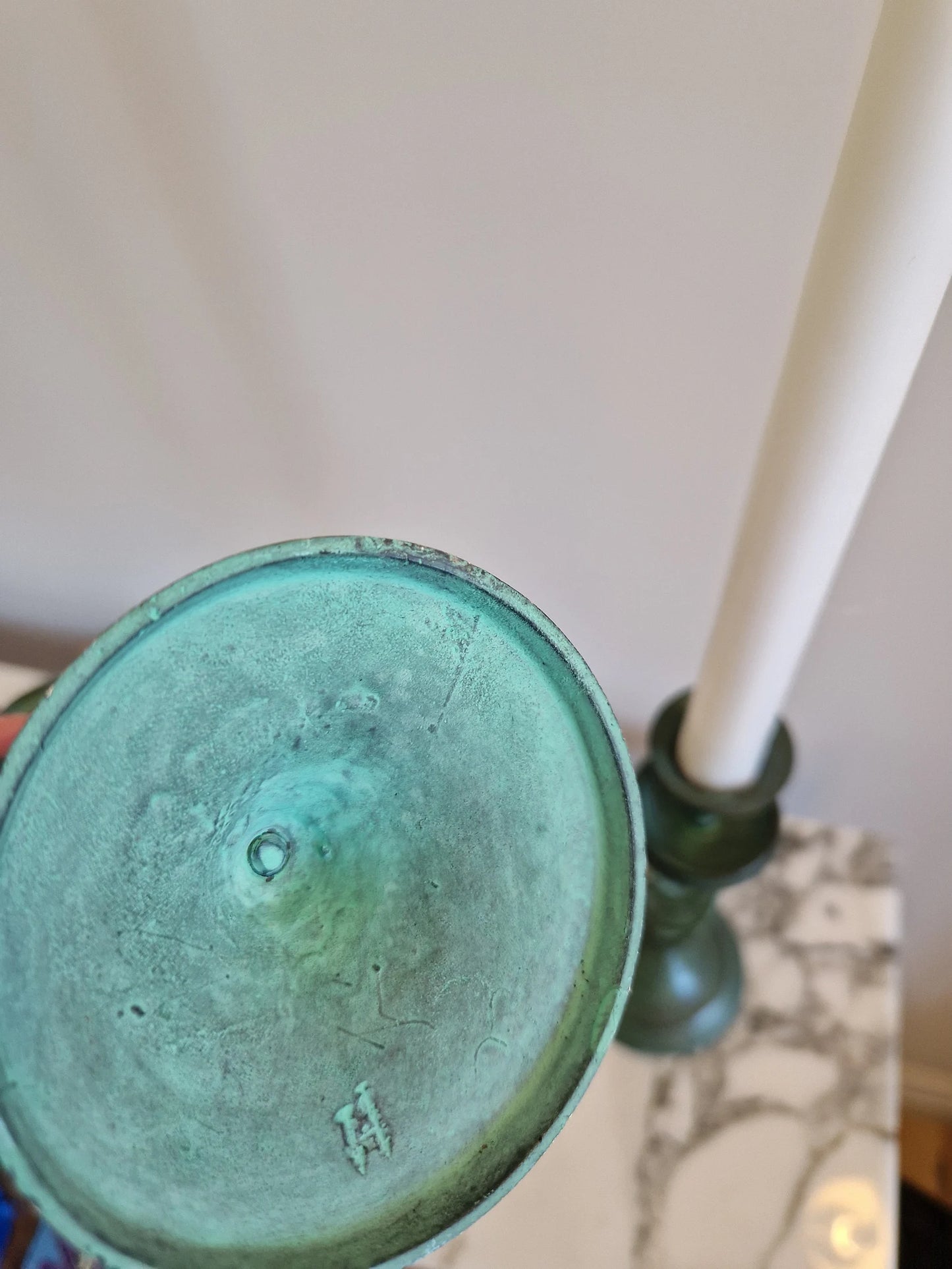 Vintage Verdigris Barley Twist Candlesticks