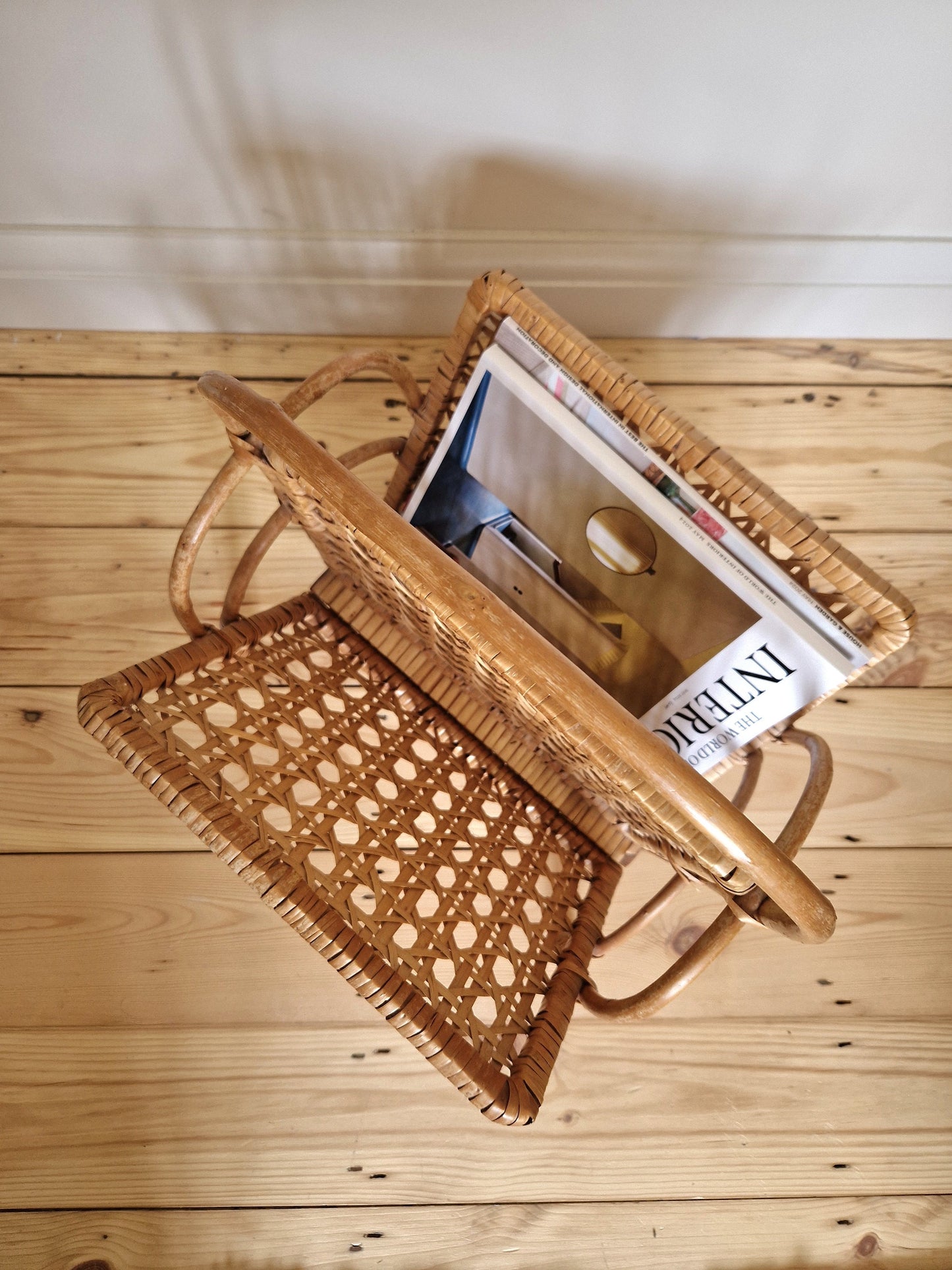 Vintage Bamboo and Rattan Magazine Rack