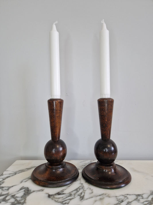 Art Deco Hand Turned Bobbin Candlesticks