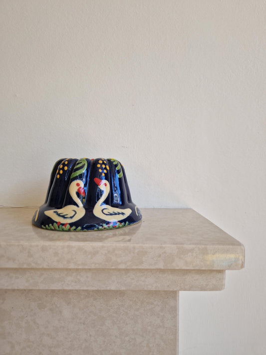 Hand Painted Vintage Gugelhupf Form with Swan Motif