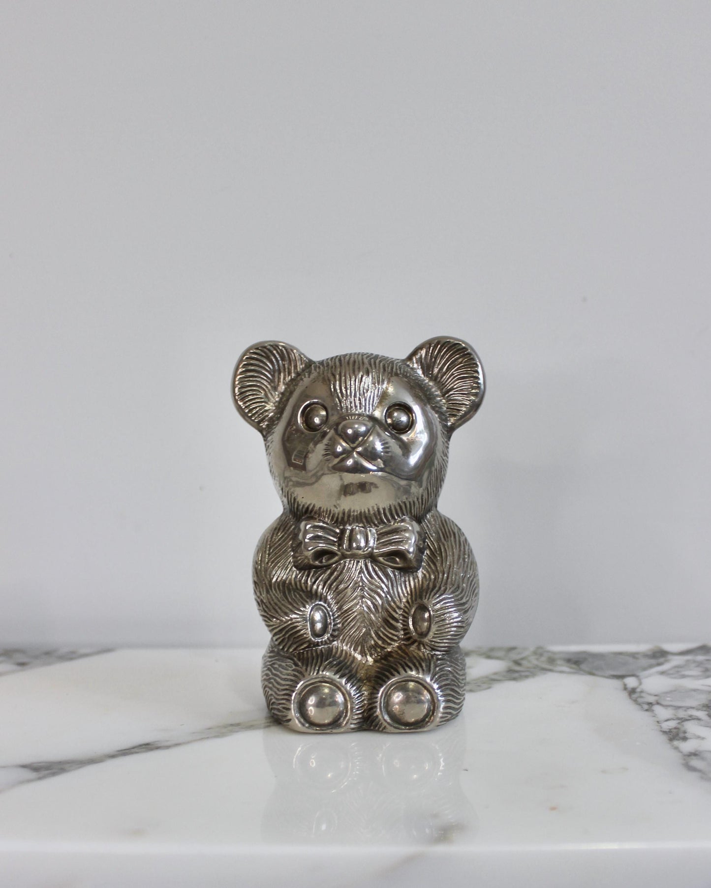 Piggy Bank Money Box Vintage Silver Plated Bear - 1st Birthday Christening New Baby Gift