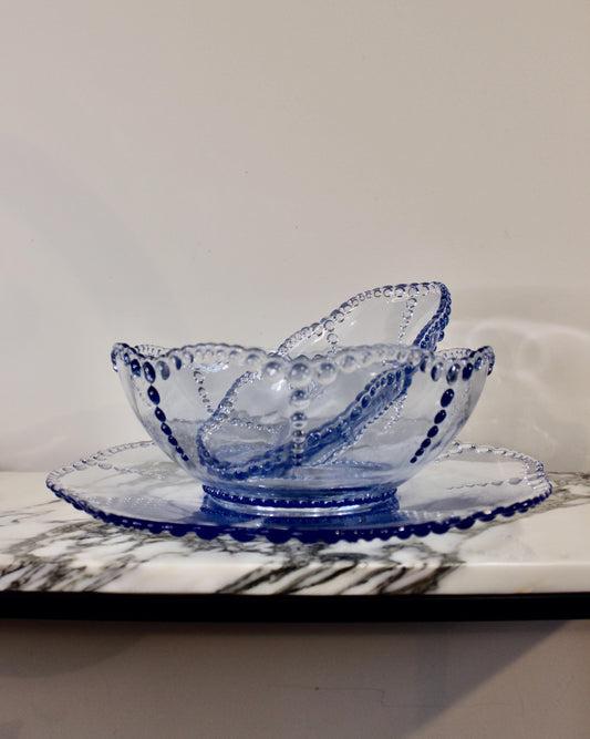 A Set of Blue Beaded Edge Serveware