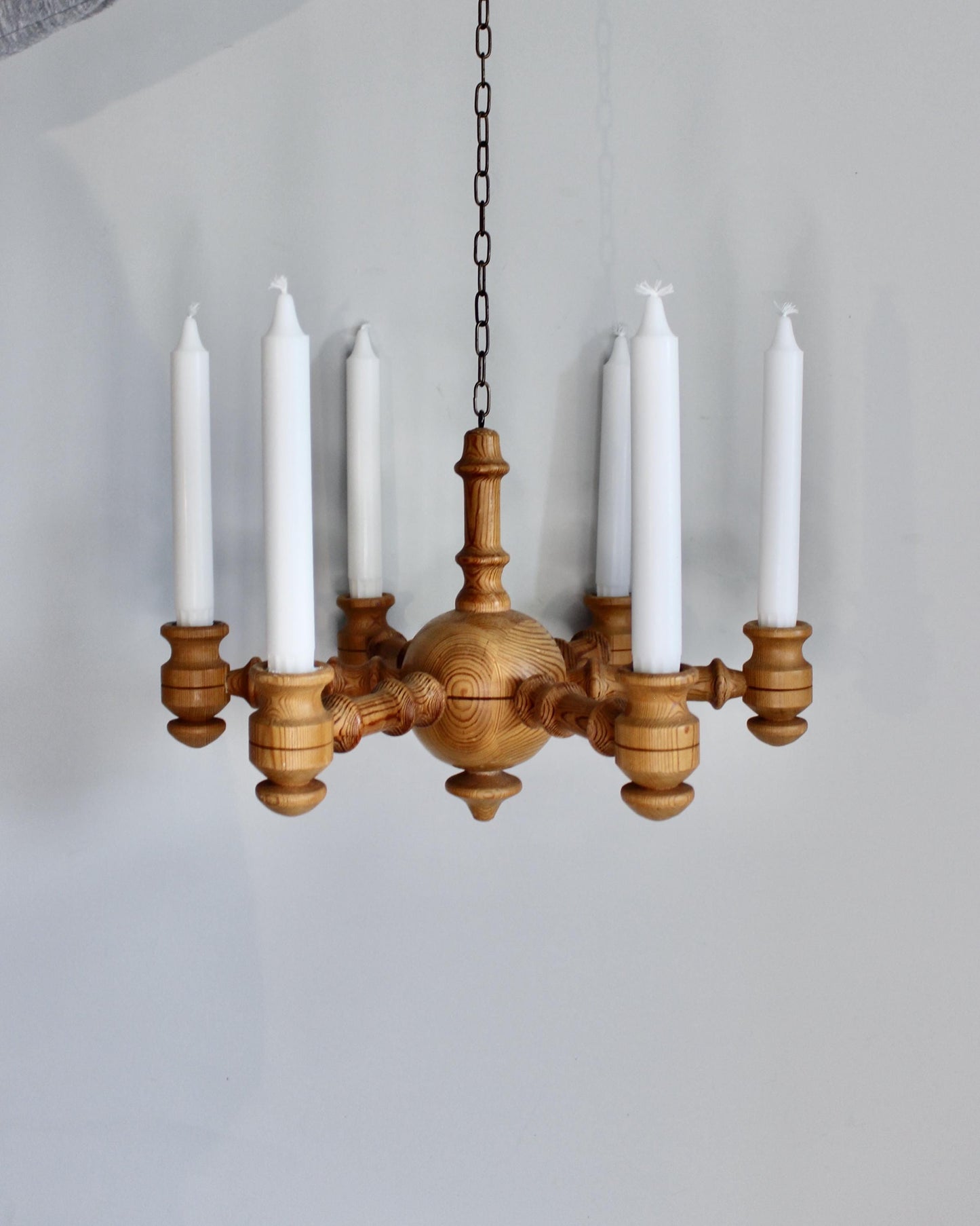 Vintage Swedish Pine Chandelier